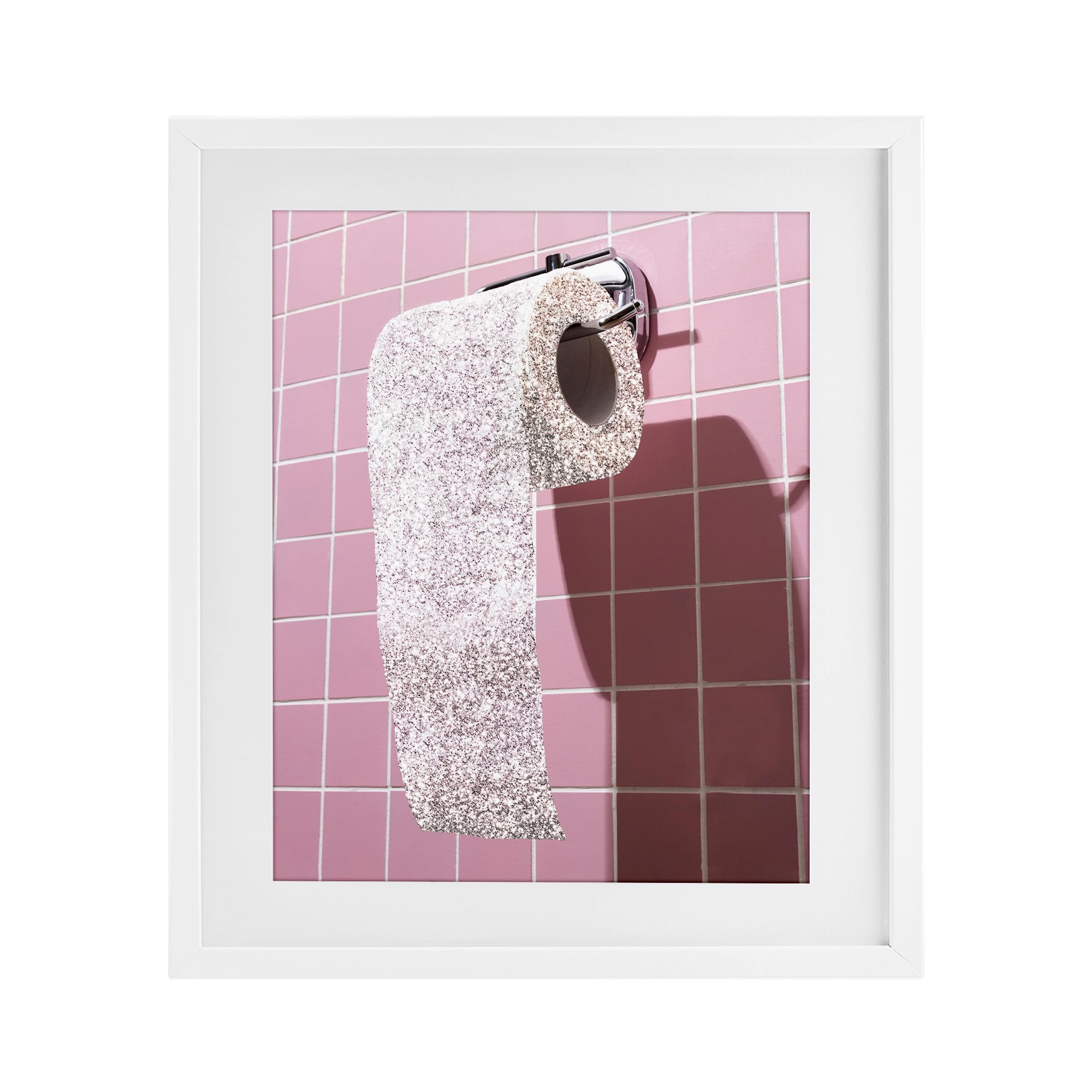 Stupell Industries Coastal White (Textured) Glam Pink Toilet Paper Bathroom, 13 X 16 Inch Framed Print Under Glass