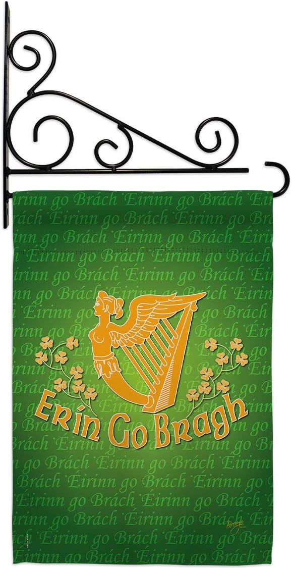 Erin Go Bragh Garden Flag - Set Wall Holder Spring St Patrick Shamrock Leprechaun Lucky Coin Holiday March Irish Clover - House Decoration Banner Small Yard Gift Double-Sided Made In USA 13 X 18.5