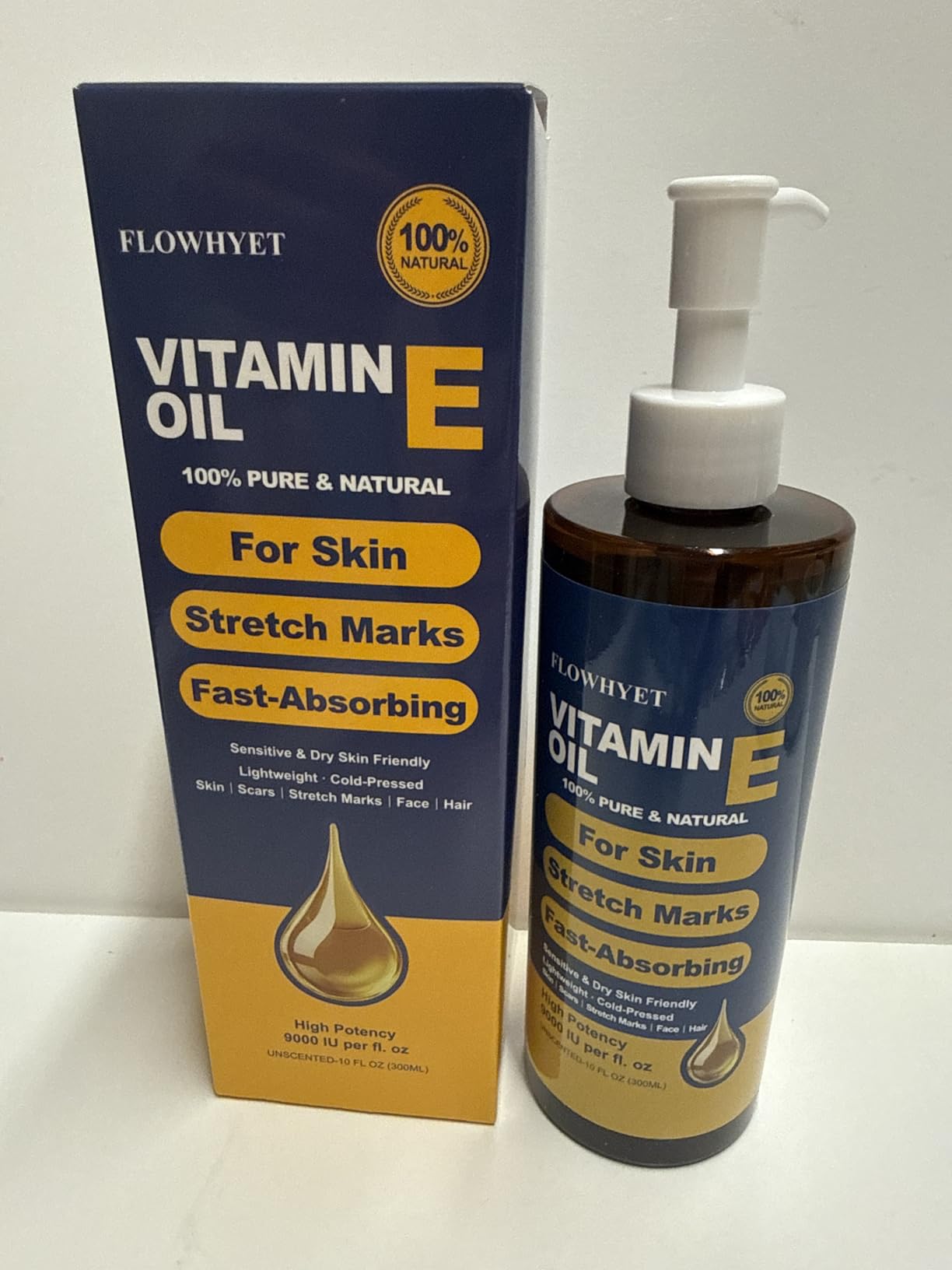 FLOWHYET 16 Floz Vitamin E Oil For Scars Skin,EWG Verified Pure Organic vit e for Face, Hair, Nails,Nourish Dry Skin, Maintain Youthful, Antioxidant, Fade Scars Unscented Body Oil LIGHTWEIGHT