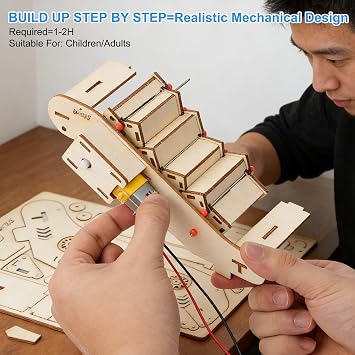 Toddmomy Miniature Mechanical Elevator Model Kit: Beige Puzzle Building Set for Elevator Enthusiasts(English Instruction Manual, Without Battery)