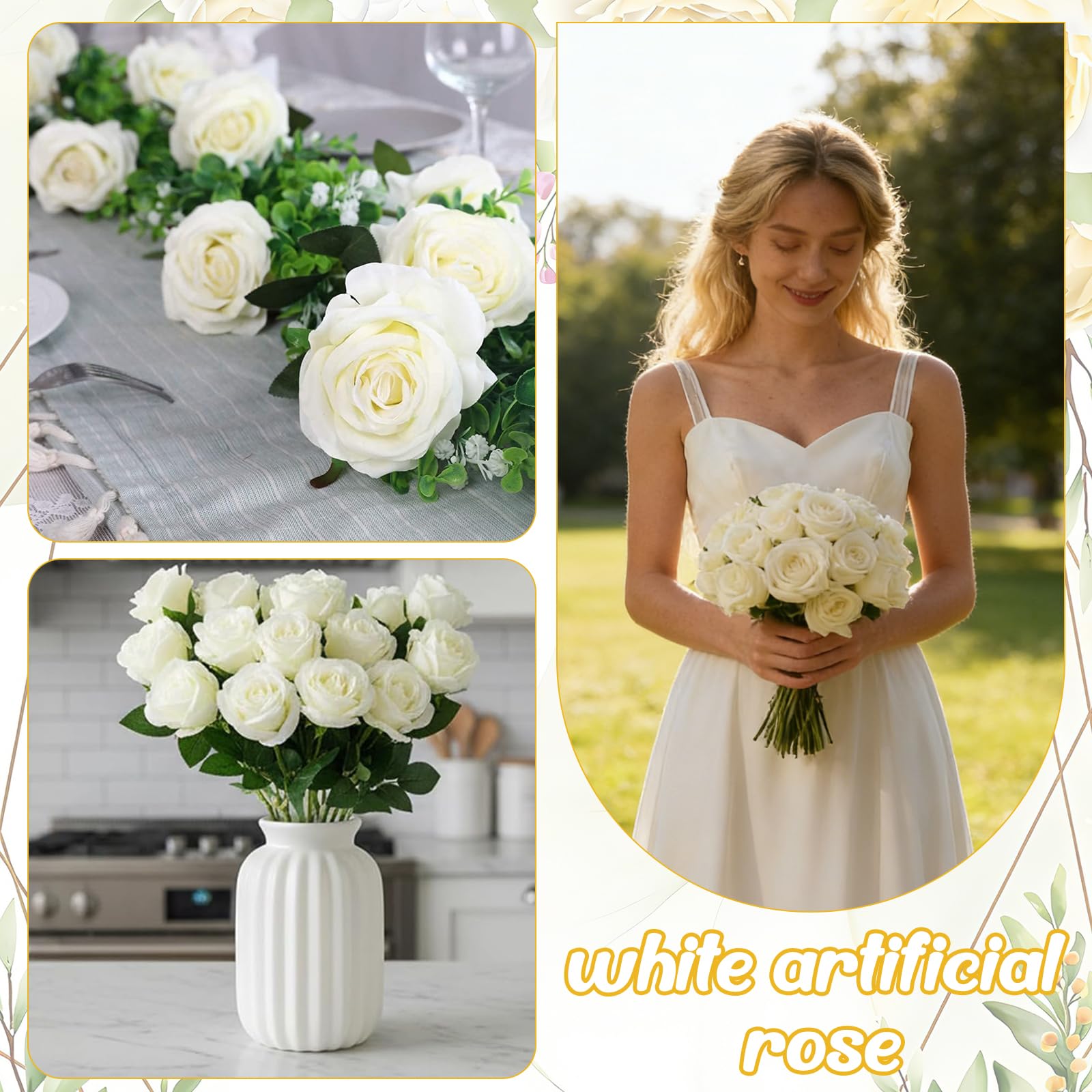 12 Pezzi Rose Artificiali, Rose Rosse Artificiali in Seta Bouquet Fiori Finti di Rosa con Steli Lunghi per San Valentino Composizioni di Nozze Casa Giardino Partito Decorazioni (Bianco)
