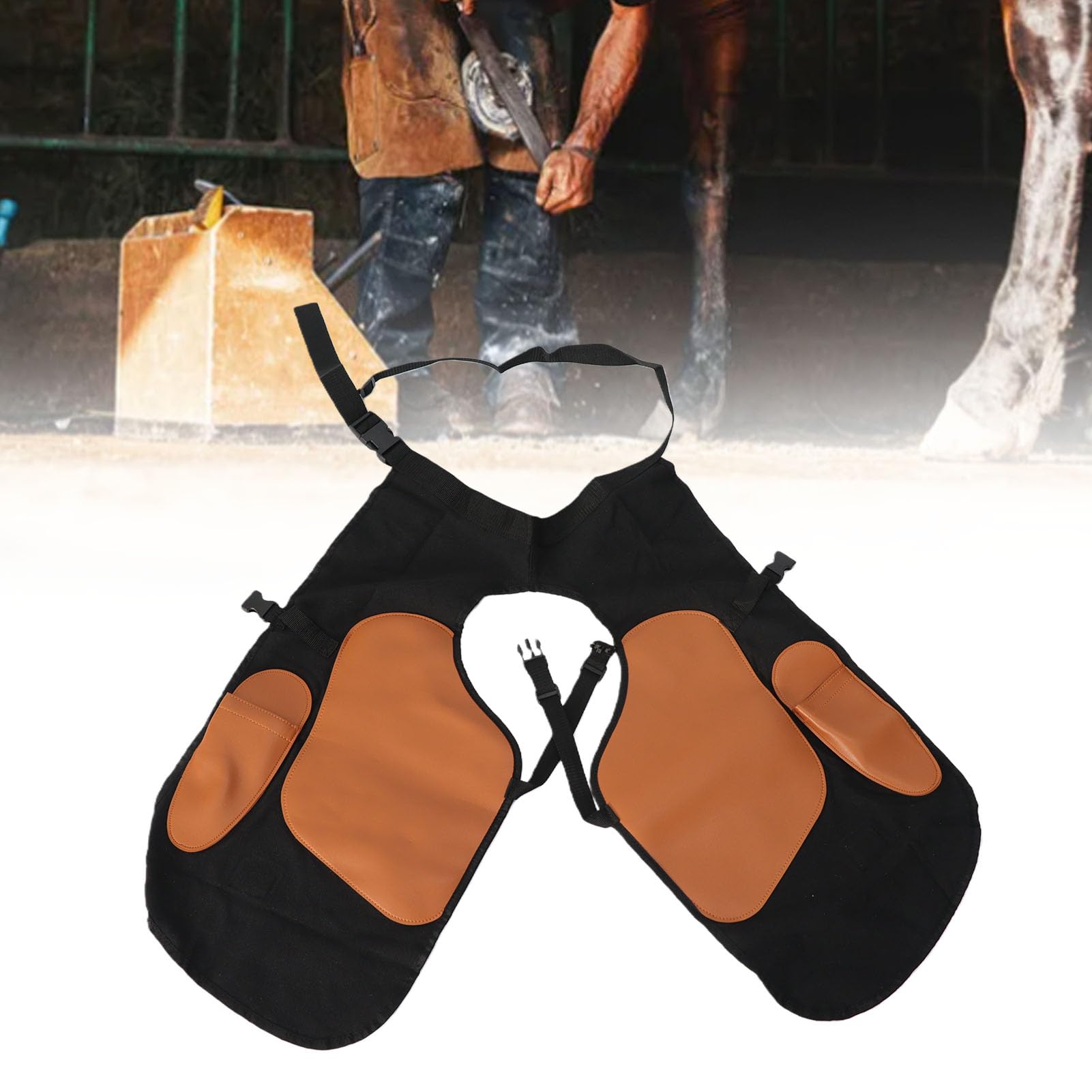 Yctze Delantal para cascos, Herramientas de herrador Con Piel de vaca, gamuza, lino Cinturón ajustable Ergonómico Delantal para el cuidado de los cascos Para herrar y cuidar los cascos