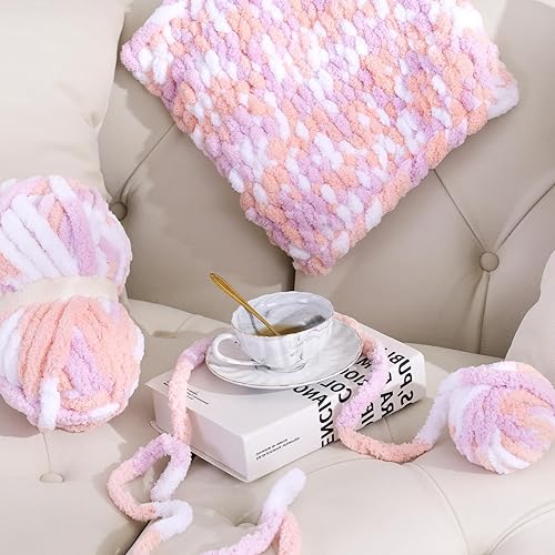 Vista 66 de HOMBYS Hilo de felpilla grueso verde salvia para tejer a mano, esponjoso, suave, jumbo, hilo súper voluminoso para manta gruesa, hilo para tejer