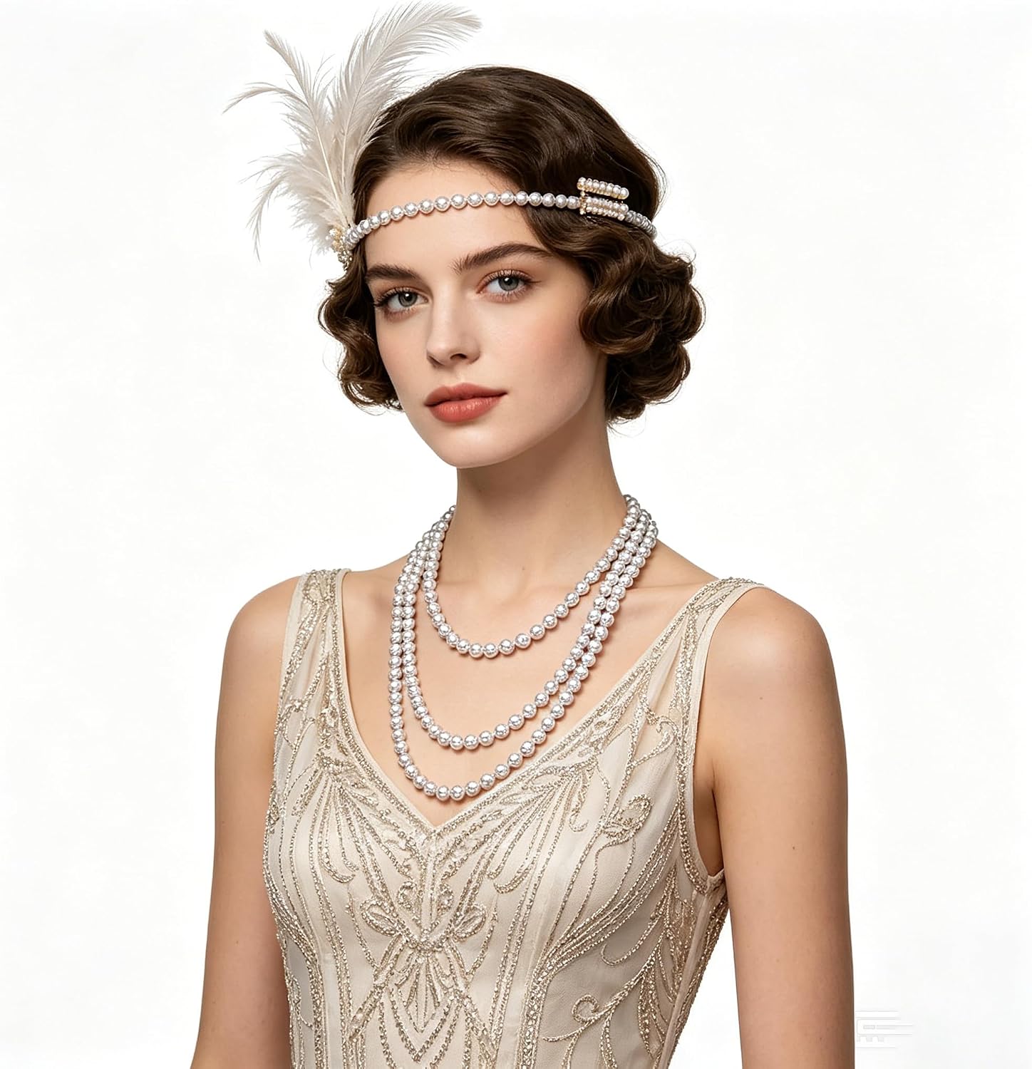 Long Faux Pearl Necklace for Women 1920s Vintage Elegant Beads Necklace for Costume Party Wedding