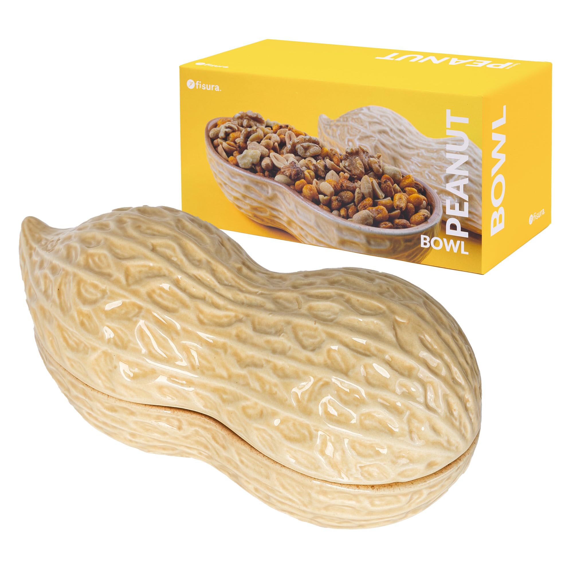 Fisura – Bowl para aperitivos. Cuenco aperitivo original. Plato para snacks con forma de cacahuete. Bowl cacahuete. Bol para frutos secos. 20 x 12 centímetros.… (Cacahuete)