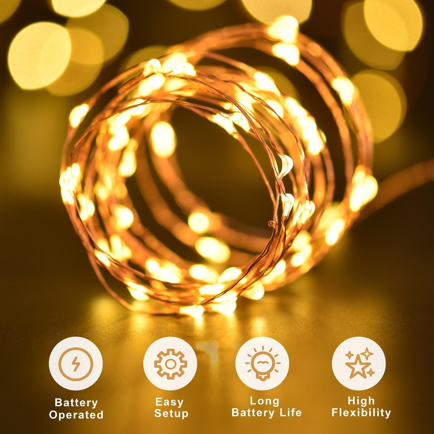 Oak Leaf 30-LED Fairy String Lights, Battery Operated, Warm White, Set of 2