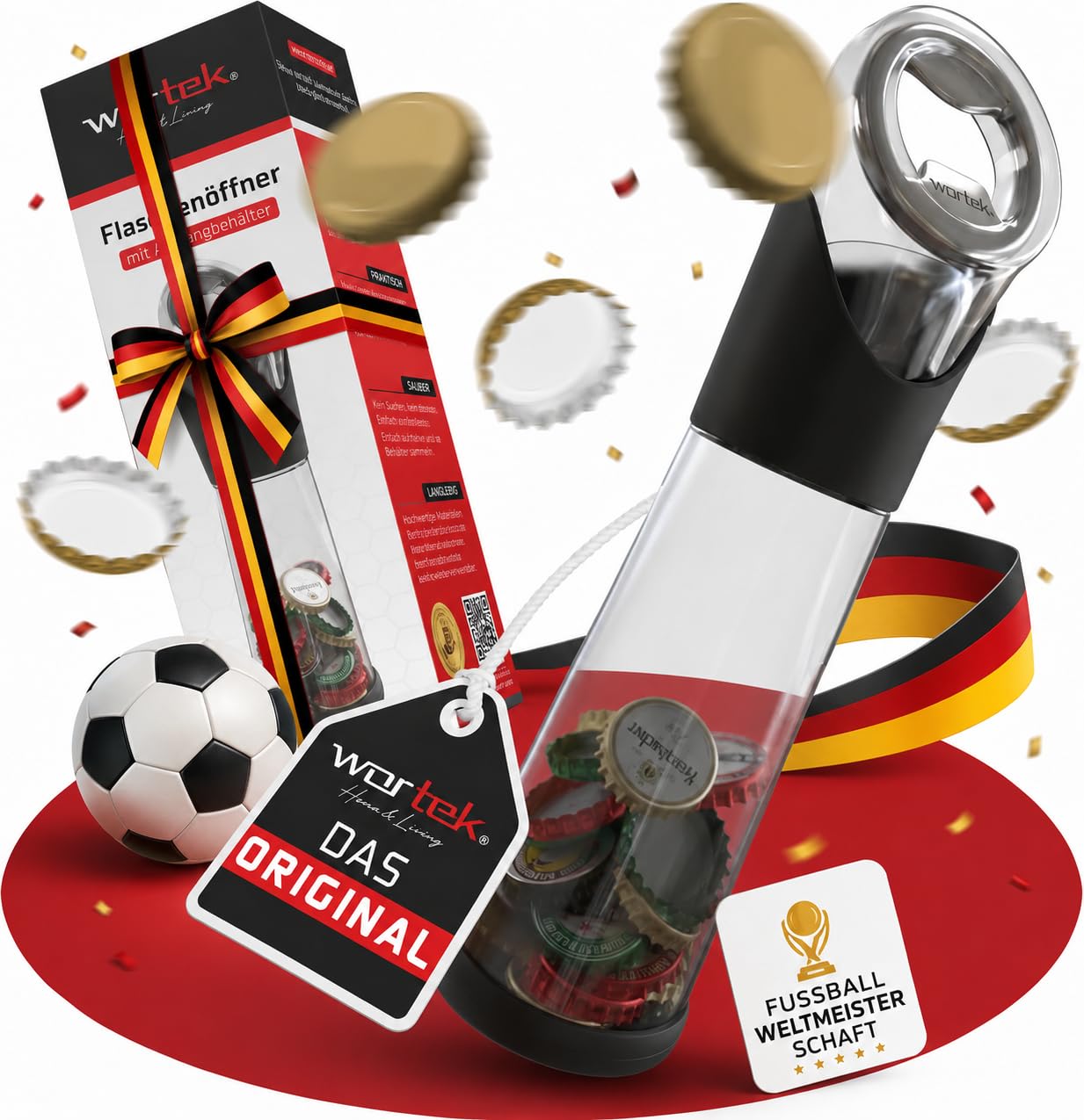 wortek Flaschenöffner mit Auffangbehälter Bieröffner Bierflaschenöffner Getränkeöffner Bar Zubehör - Männergeschenke Bier Geschenke für Männer Geschenke für Freund Geschenk für Bierliebhaber