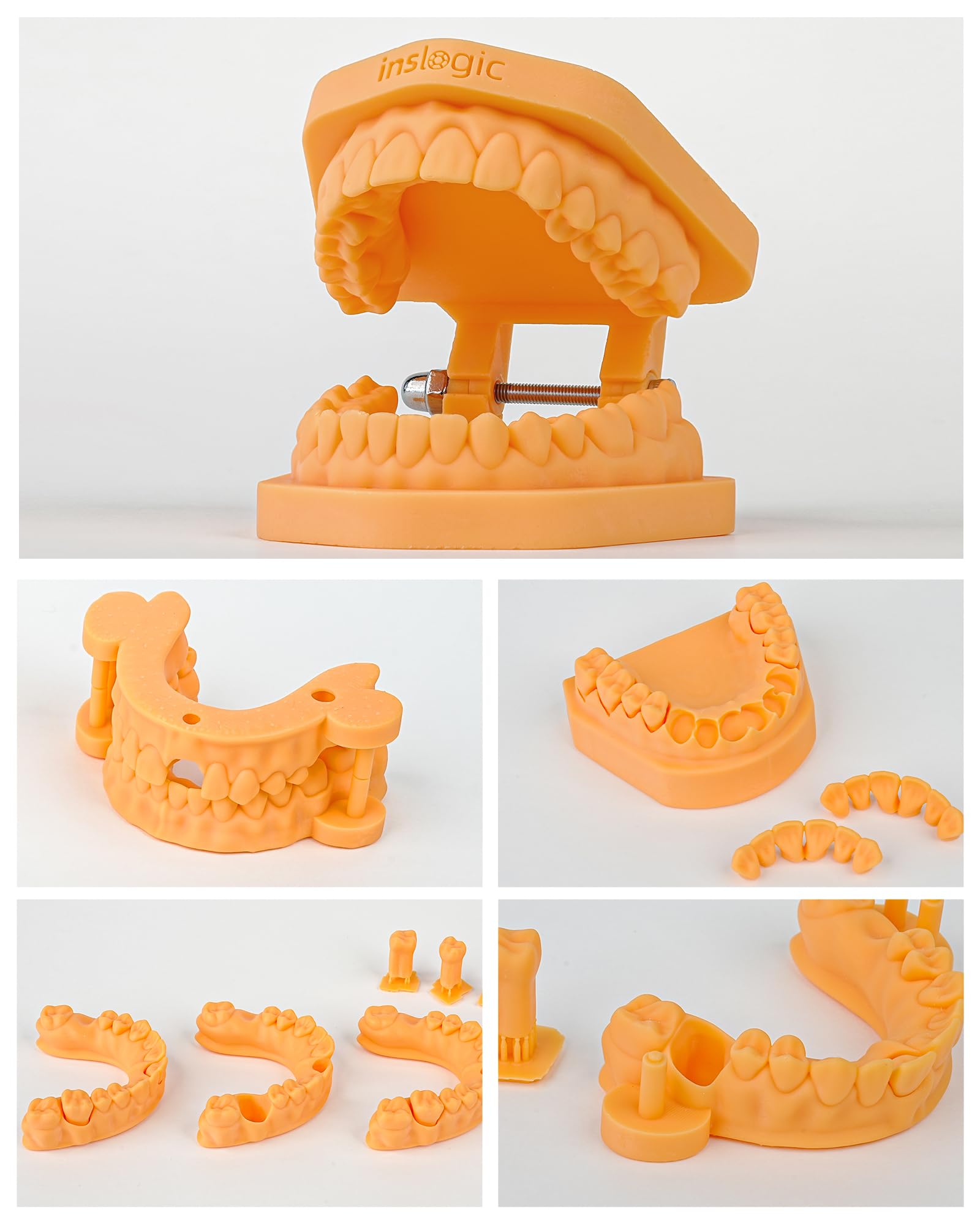 Inslogic Resina para impresora 3D modelo de implante dental, alta precisión y bajo encogimiento, resina curada UV 405nm para modelos dentales, prótesis, ortodoncia, investigación (Amarillo, 1kg)