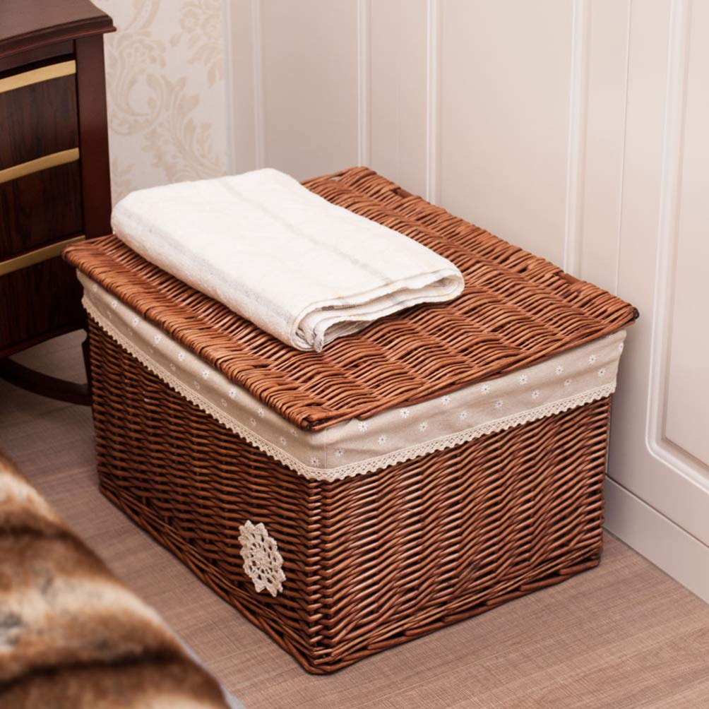 Cesto Portaoggetti Intrecciato in Rattan Con Coperchio Scatola Organizzatrice Per Cosmetici E Oggetti Vari Perfetta Per Camera Da Letto E Soggiorno Piccola