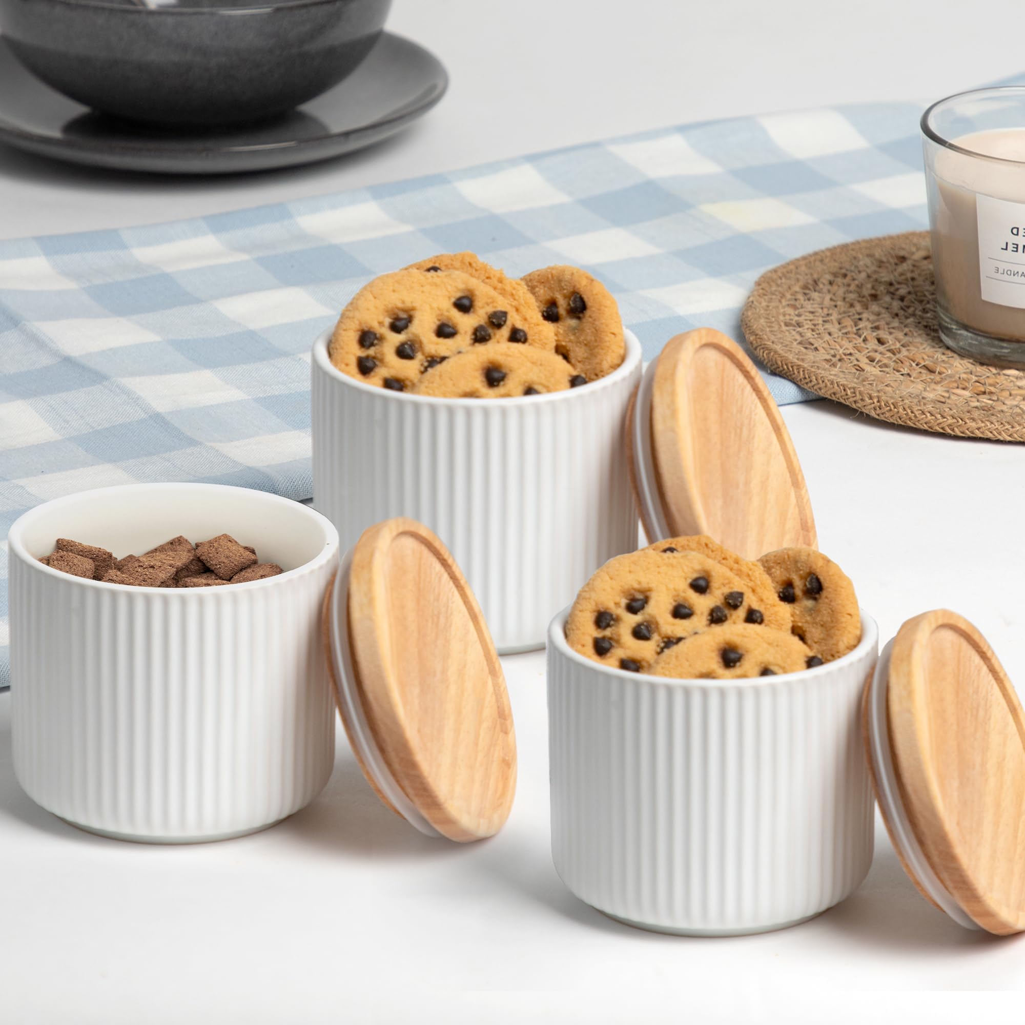 Anko 400Ml Stoneware Ceramic Jars For Kitchen Storage | Airtight Container Set For Kitchen With Rubberwood Lid & Silicone Ring | Kitchen Container For Snacks, Tea, Sugar | Set Of 3, Beige (B0CCJ99H2M) Amazon Price History, Amazon Price Tracker
