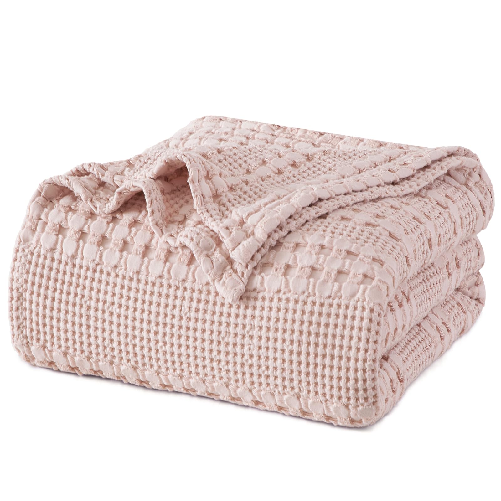 phf 100% cotton waffle weave blanket queen size for bed, soft lightweight & breathable for spring and summer, all-season comfort, luxury aesthetic blanket for home decor, 90"x90", pink/mauve