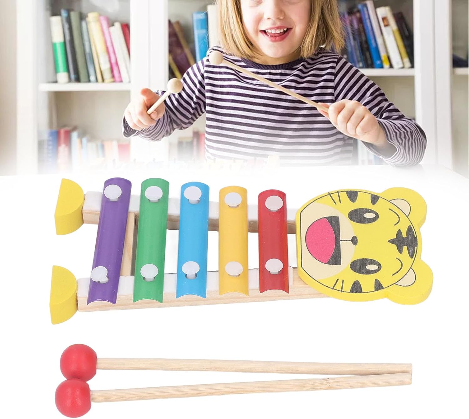 Kikumi Wooden Percussion Instrument Toy, Educational Toddler Musical Instrument Toy, Preschool Awareness Musical Toy (Tiger)