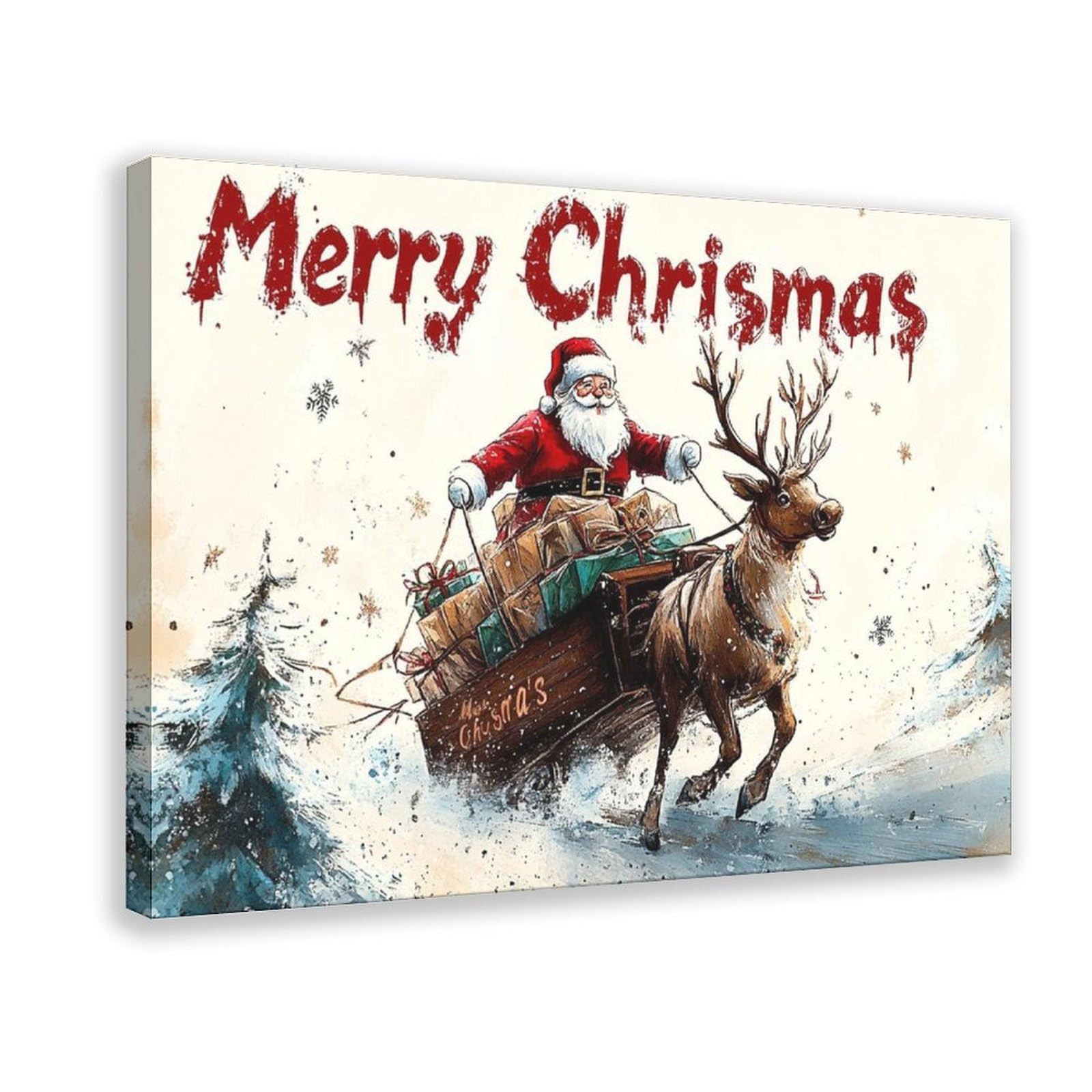 Pyberon Santa Claus Reindeer Sleigh Christmas Canvas Poster for Dorm Room Decor Gift
