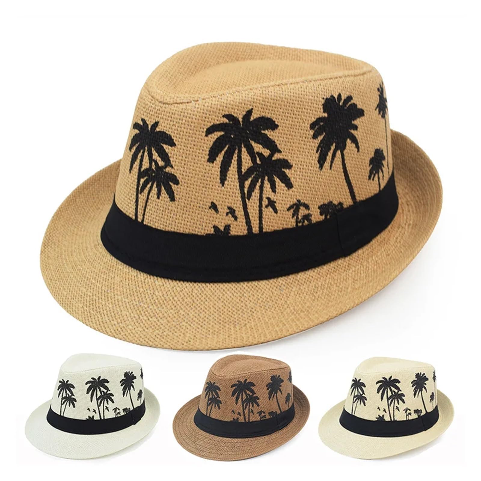 Sombreros de paja de verano para hombre, árbol de coco y mujer, transpirable, tropical, vacaciones, playa, jazz, sombrero Fedora