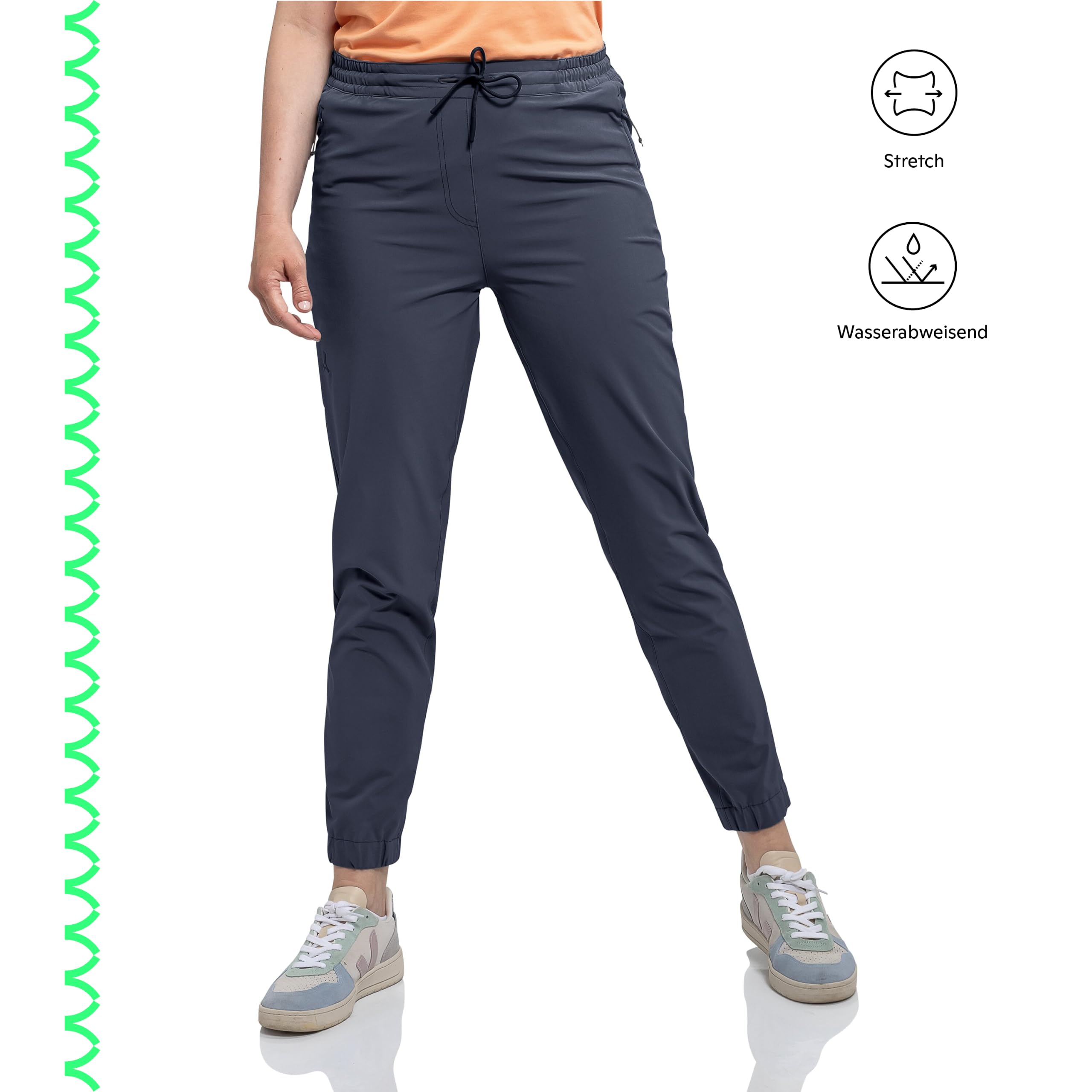 Schöffel Damen Pants Vienna L, Wasserabweisende Freizeithose mit 4-Wege-Stretch, leichte Outdoorhose mit elastischem Bund und praktischer Sicherheitstasche