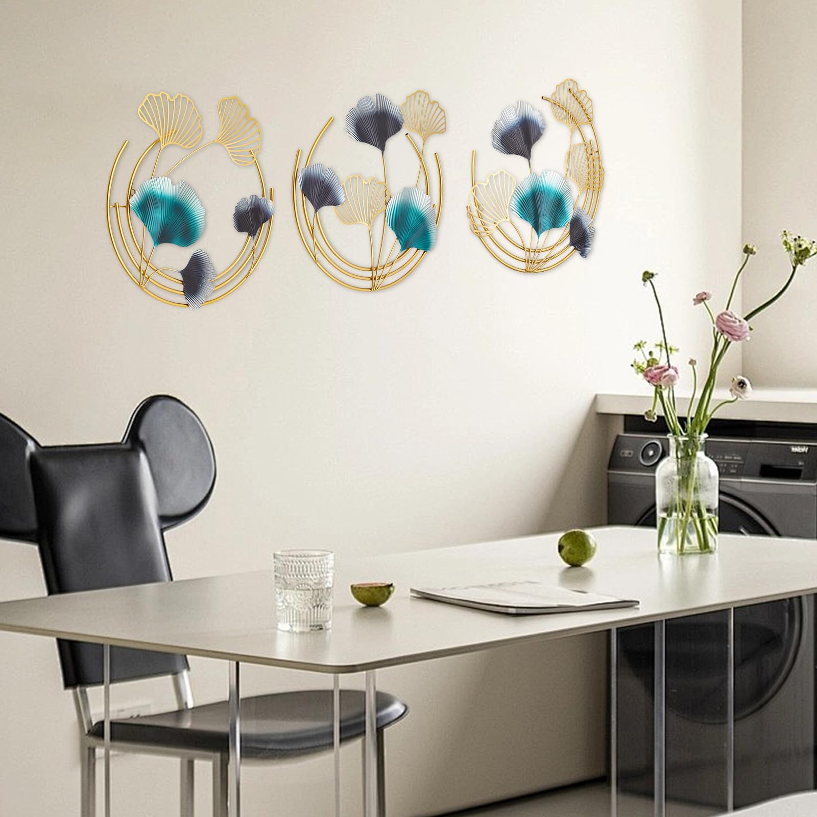 DeeDuud Set di 3 decorazioni da parete moderne in metallo, decorazione da parete 3D, in metallo, per soggiorno, camera da letto, sala da pranzo, decorazione da parete