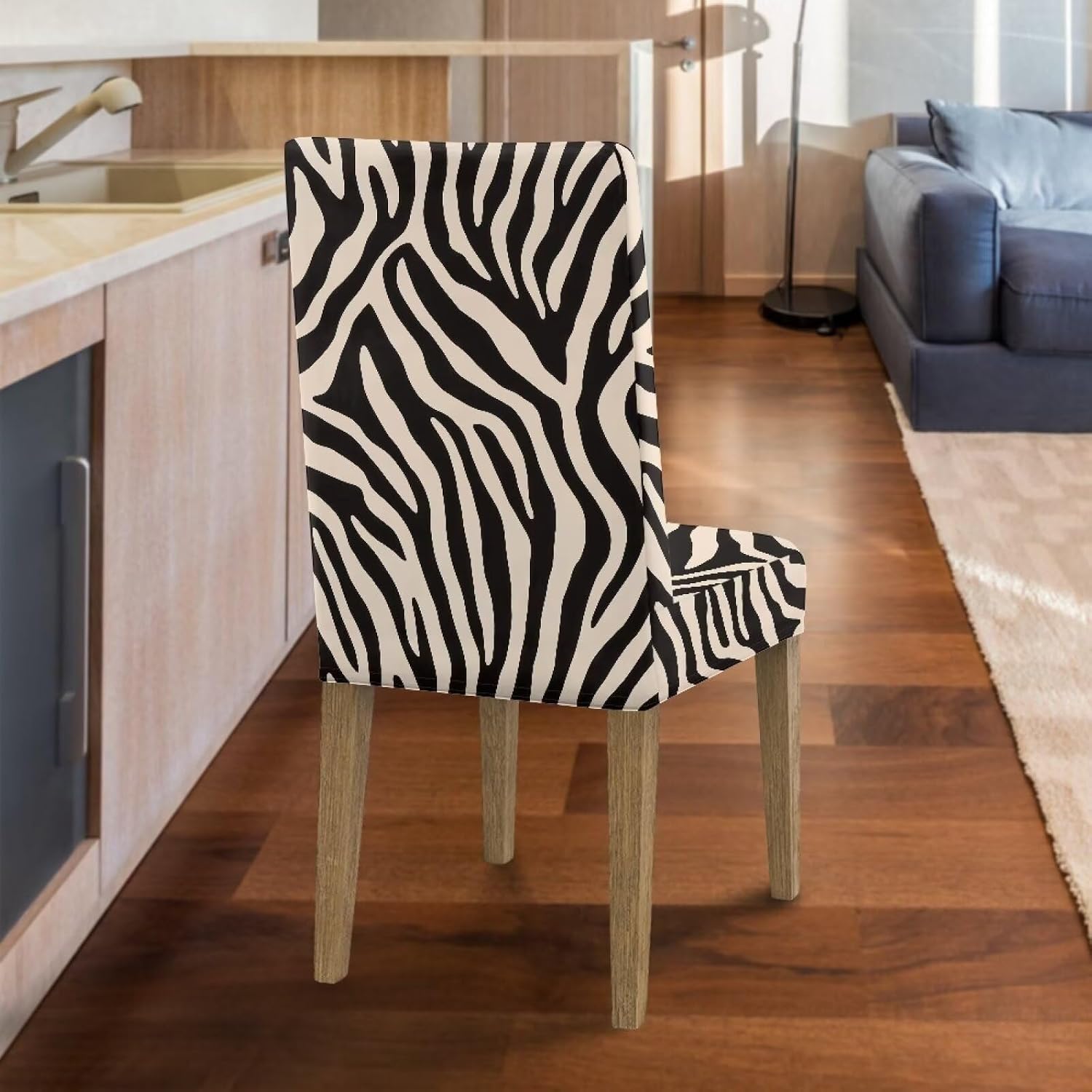 Beige Zebra Print Washable Dining Chair Cover for Dining Room Decor Dustproof Chair Covers with Elastic Bottom for Family Wedding Party Banquet