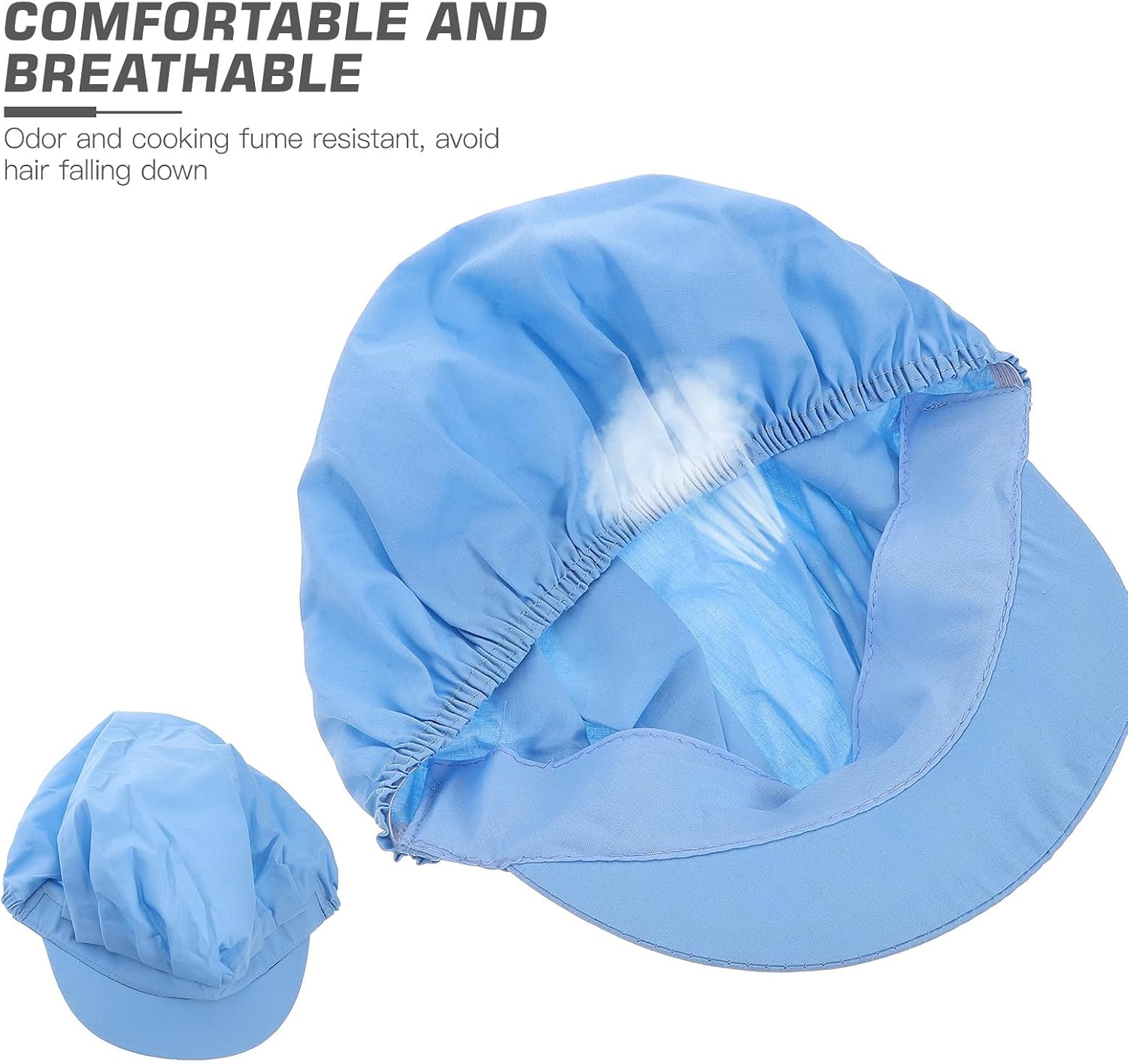 DOITOOL 2pcs Chef Hat Set for Kitchen Cooking and Restaurant Use, Breathable Polyester-Cotton Work Caps, Dust-Resistant Chef Hats for Men and Women in Sky Blue and White