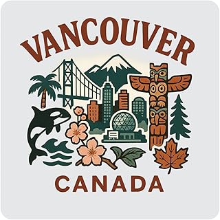 Vancouver Canada Souvenir 4-Pack Acrylic Coaster – 4" Durable Drink Coaster Keepsake Gift
