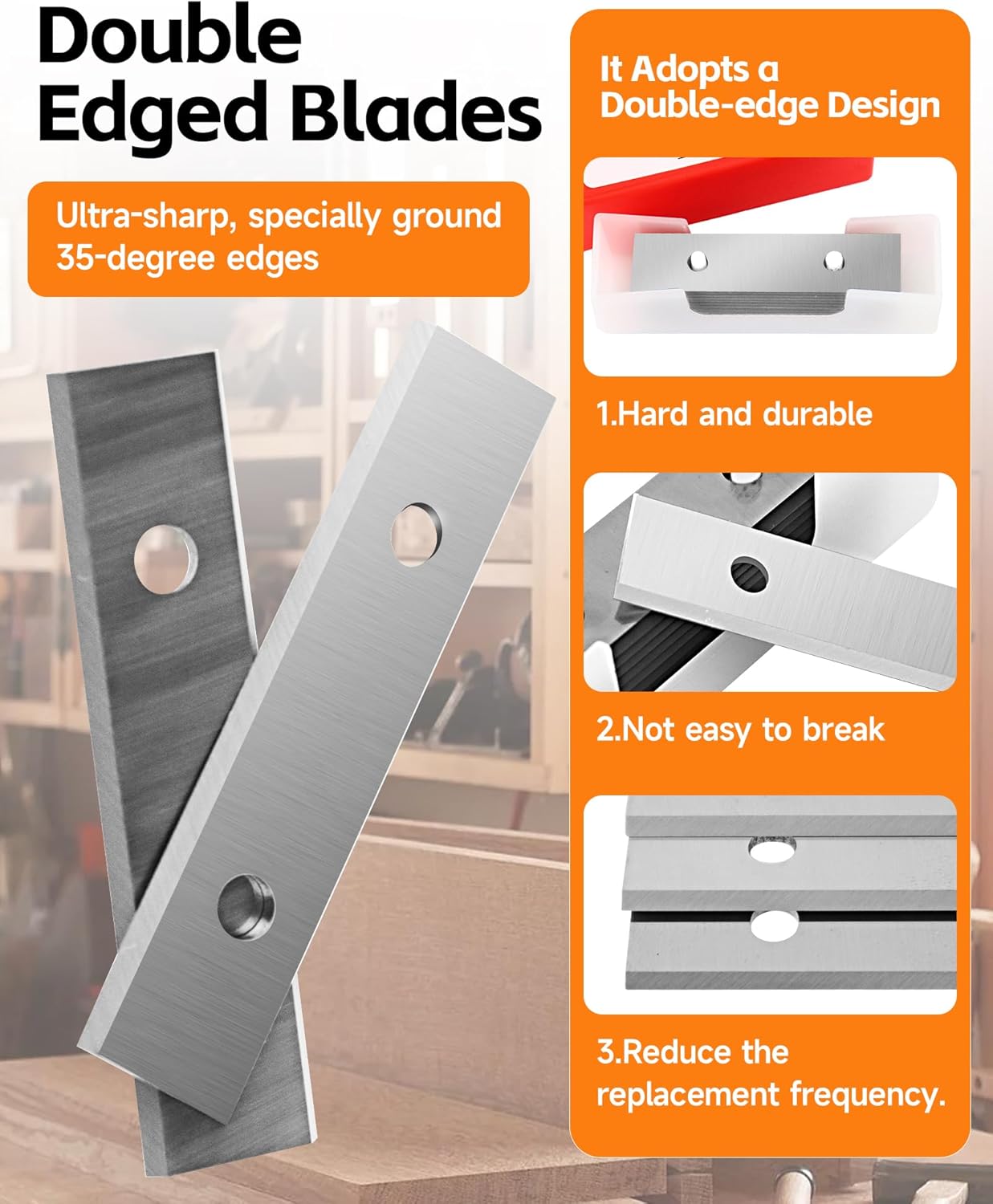 2" (50mm) Paint Scraper Carbide Blades, 10Pcs Double-Edged Reversible Replacement Tungsten Carbide Blades, Fit for Most Hand-Held Scrapers, for Paint, Glue and Concrete