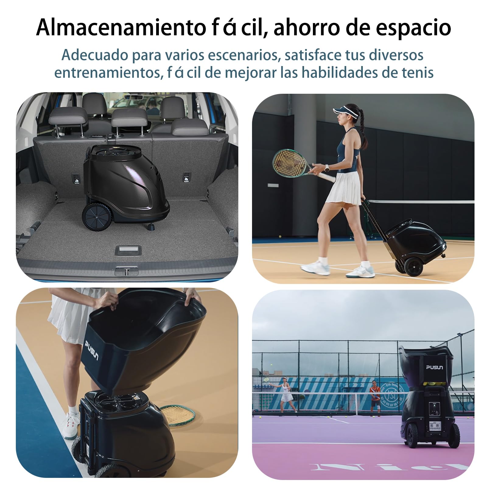 PUSUN PT-9001 PRO Máquina de pelotas de tenis inteligente insignia 150 pelotas 20-140 km/h 35 puntos 12 modos