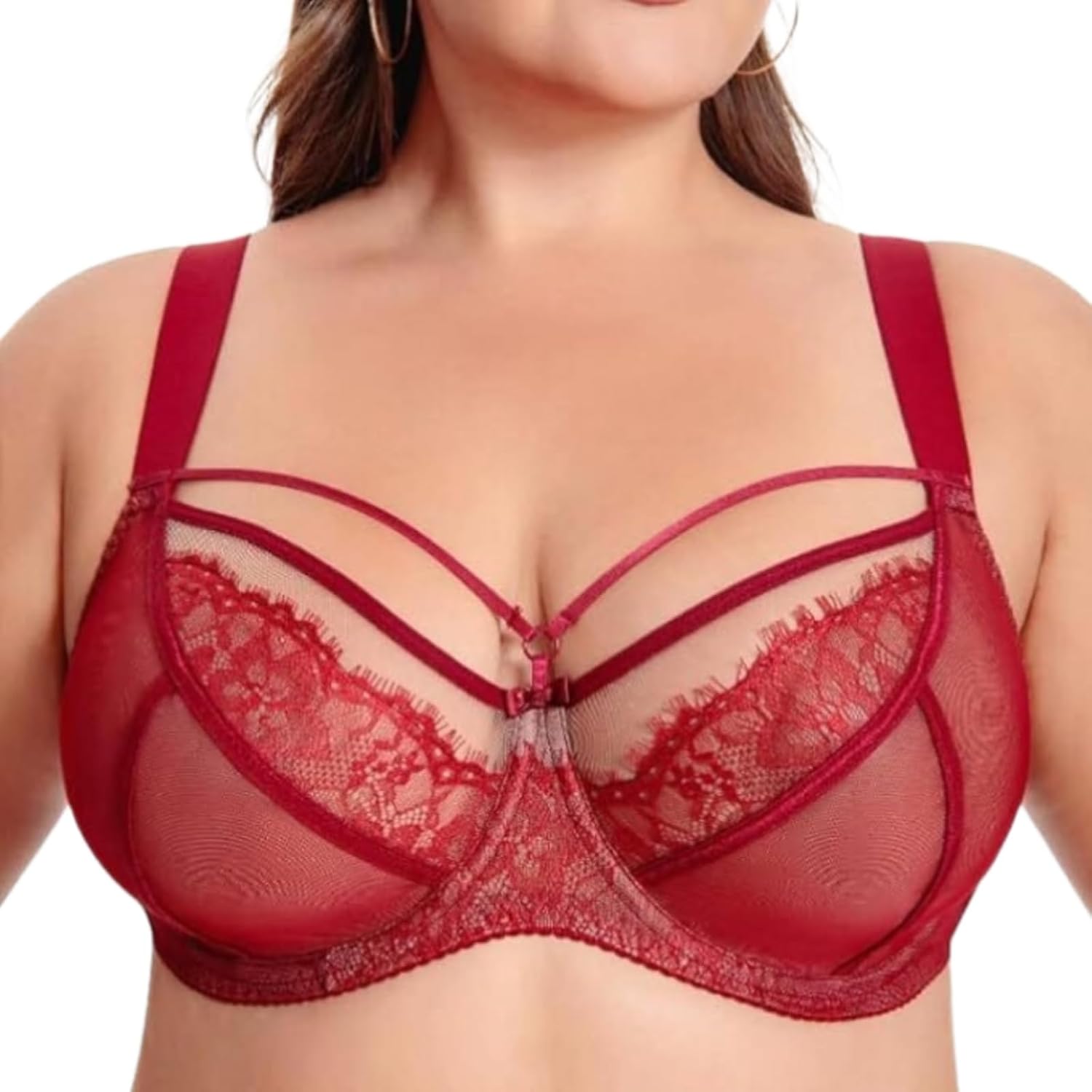Minimizer Bras for Women Underwire Full Coverage Plus Size Lace Bras Maroon