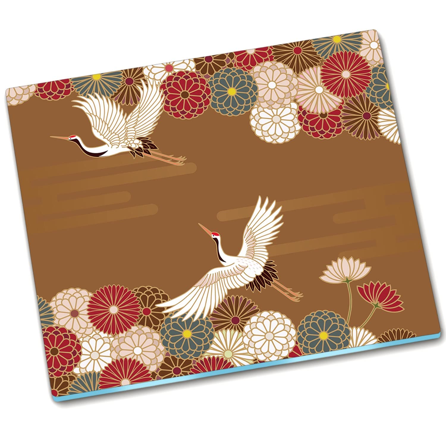 Planche a decouper en verre trempe 60x52 cm anti-eclaboussures avec motif de grues elegantes