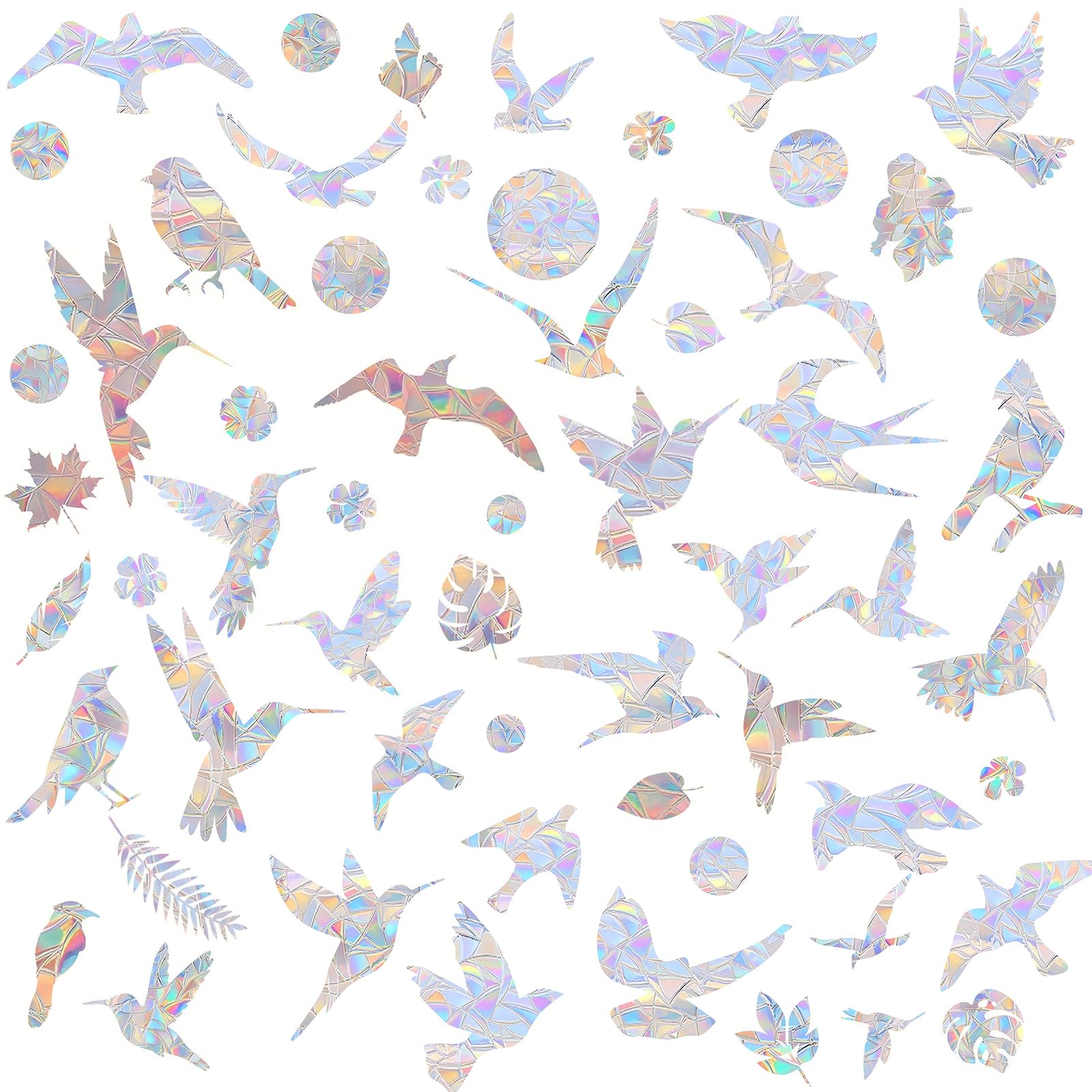 Asaisimg 62 Pcs Birds Window Stickers, Clings Anti Collision Window Decals for Save Birds Strike, Glass Door Rainbow Sun Catcher Stickers for Bird Window Strike Prevention