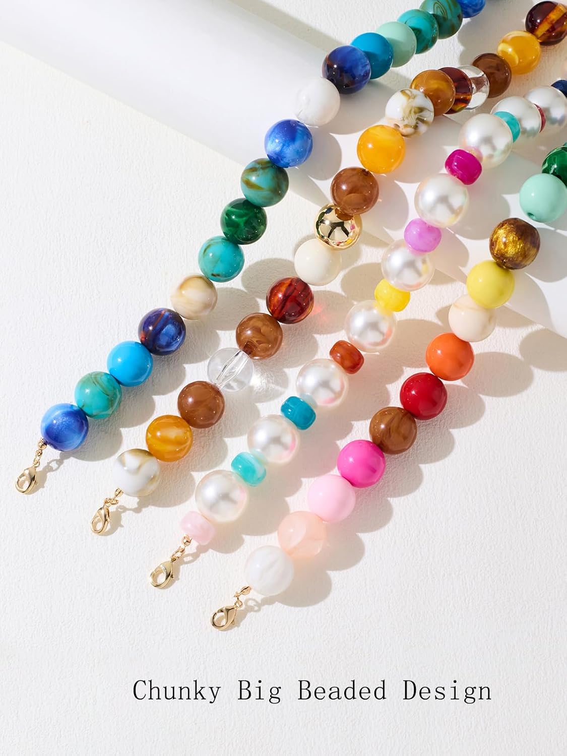 Colorful Chunky Necklaces for Women Trendy Large Resin Beaded Necklace Bold Statement Chunky Choker Necklace Boho Beads Collar Summer Beach Jewelry