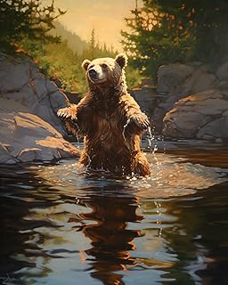 DIY Paint by Numbers for Adults Beginner, Belly-Flop Bear Pond, Paint by Numbers Kit Dog Painting by Numbers for Adults Kids, 16" x 20"