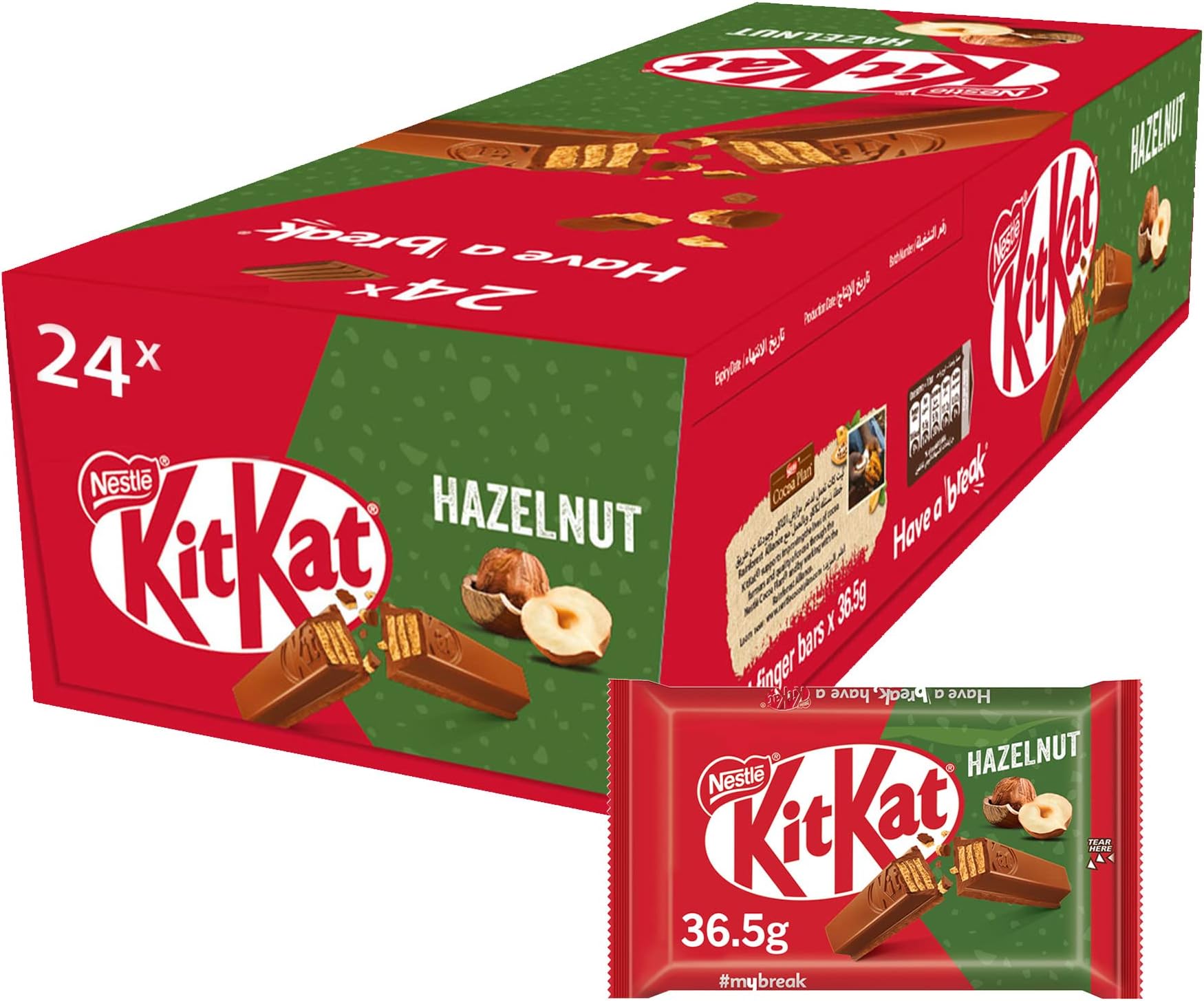 KitKat Nestle Chocolate 4 Finger Hazelnut 36.5g, Pack of 24