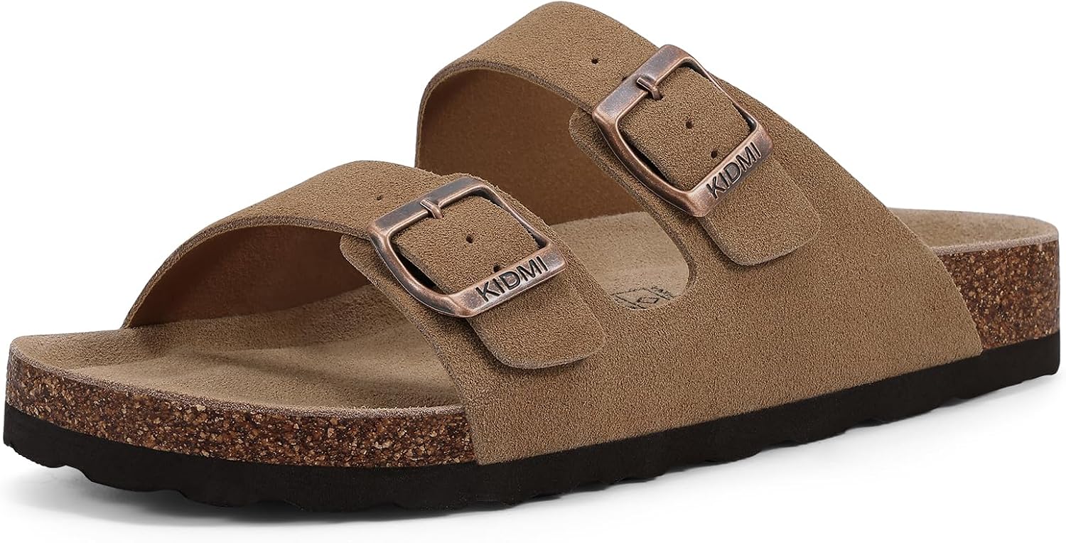 KIDMI Unisex Summer Sandals Arch Support Cork Footbed Slide Sandals with Double Adjustable Buckle for Women Men thumbnail