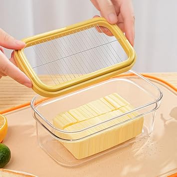 Airtight Butter Slicer Cutter, 2-in-1 Butter Slicer & Storage Container Dish with Lid for Fridge, Stainless Steel Cutting Grid Easy Cutting Two 4oz Sticks for Home Kitchens