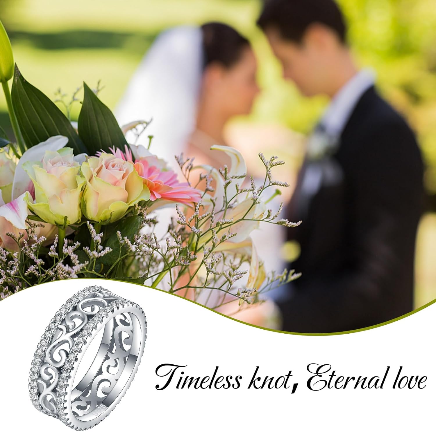 Celtic Eternity Wedding Bands Women - 925 Sterling Silver Cubic Zirconia Irish Promise Engagement for Her Size 5-9