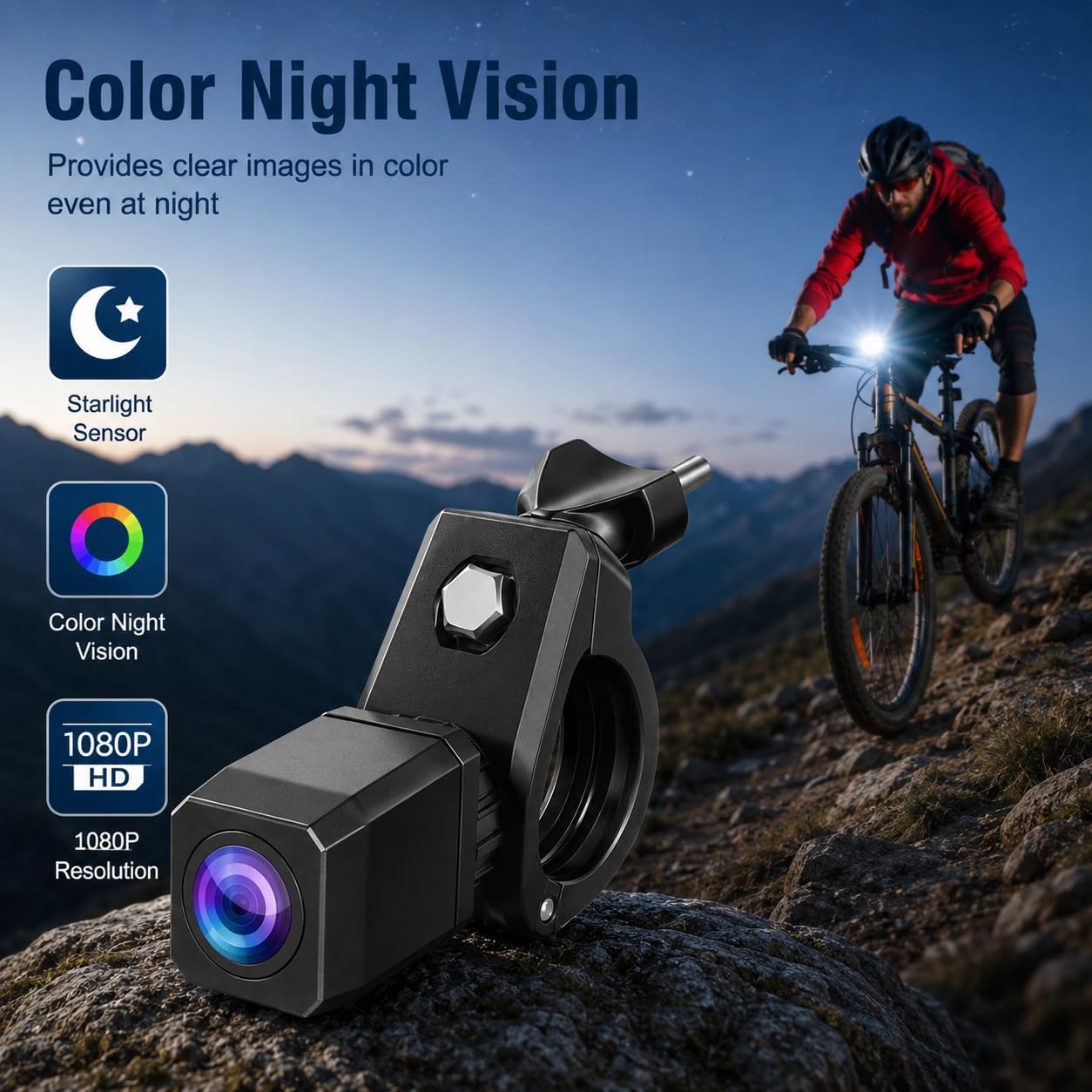 VEKOOTO VB5 Bike Camera Rechargeable Battery 360° Rotation - 5'' HD 1080P Monitor Color Night Vision 3 Mins Easy Installation Handlebar Bicycle Rear View Camera for Mountain Ebike