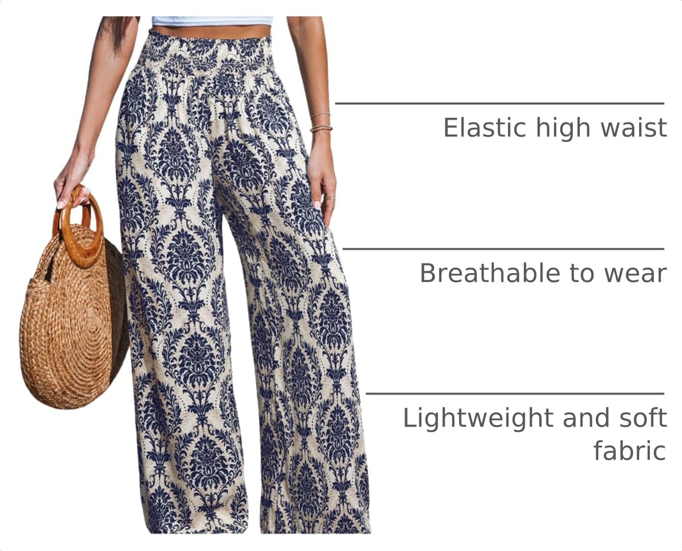 CUPSHE Women's Elastic Tropical Floral Boho Wide Leg Beach Pant | Palazzo Flowy Coverup Bottom, Soft Breathable Fabric, Perfect for Beach, Vacation, Casual Daily
