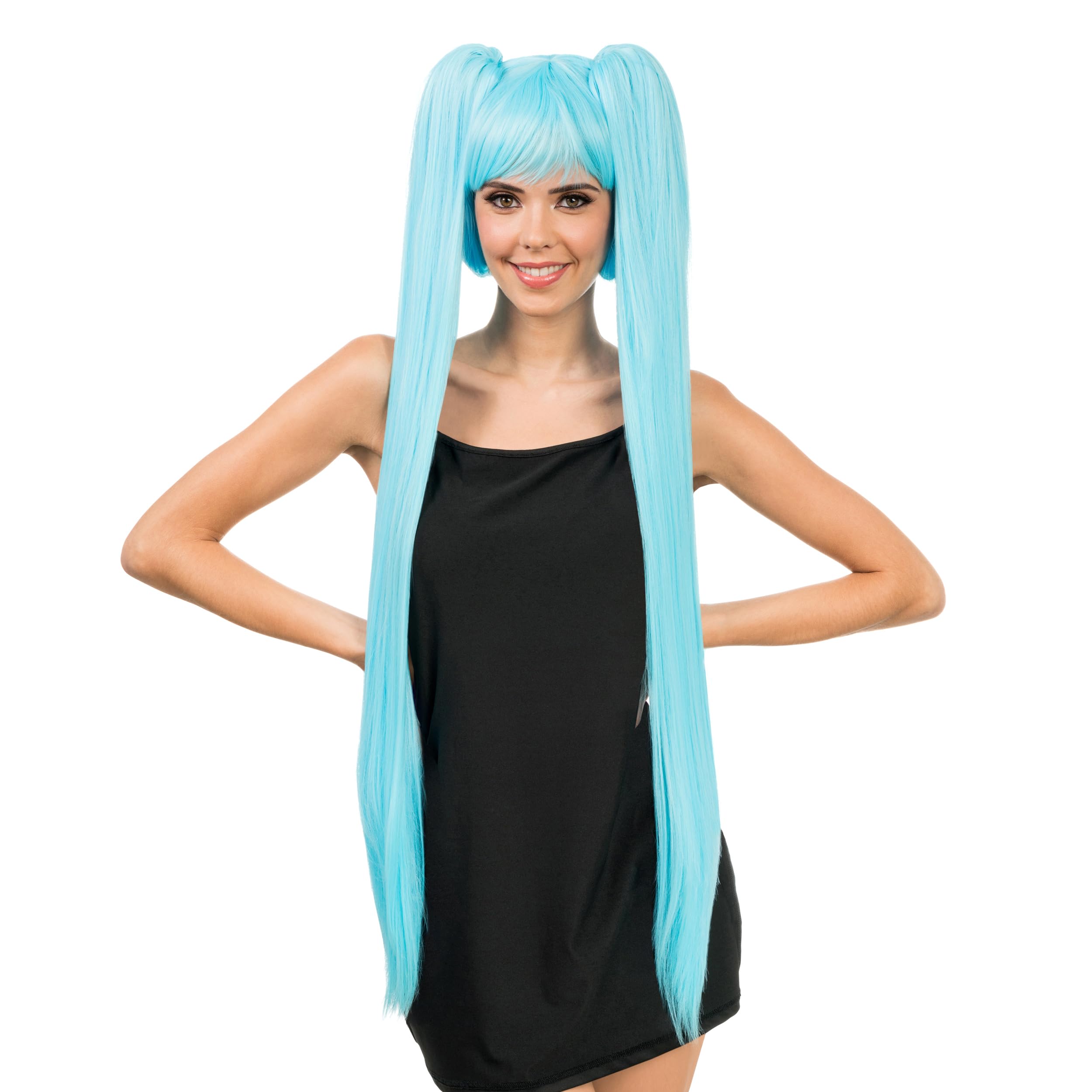 Chaks - Cosplay Wig with Bangs, Two Long Braids, 99 cm, Long Hair Wig for Carnival, Festival