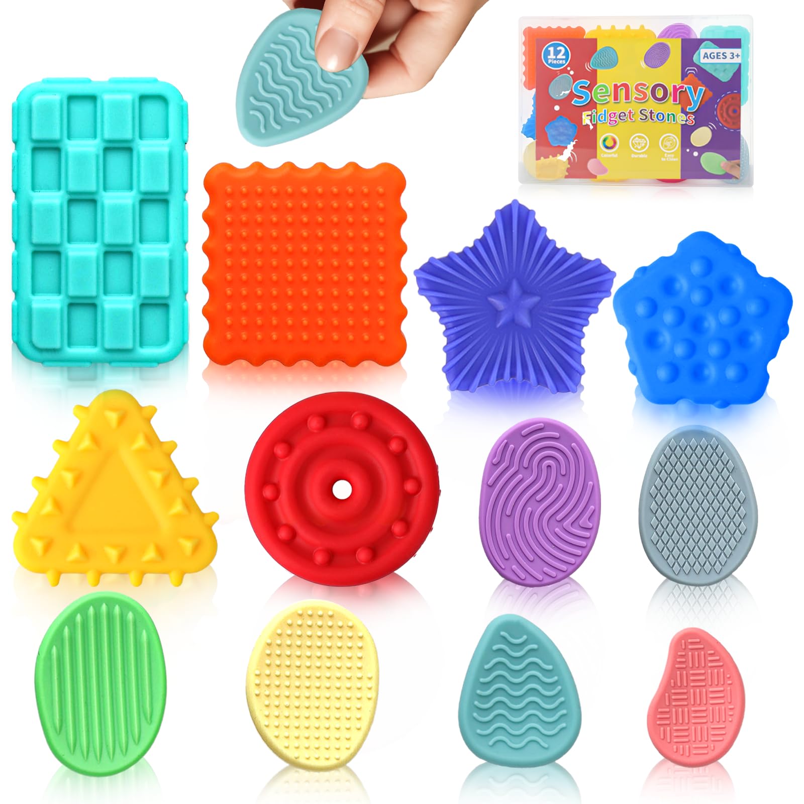 12 Piedras Sensoriales De Silicona Antiestrés - Juguetes Fidget Con Texturas Para Autismo, TDAH Y Relajación