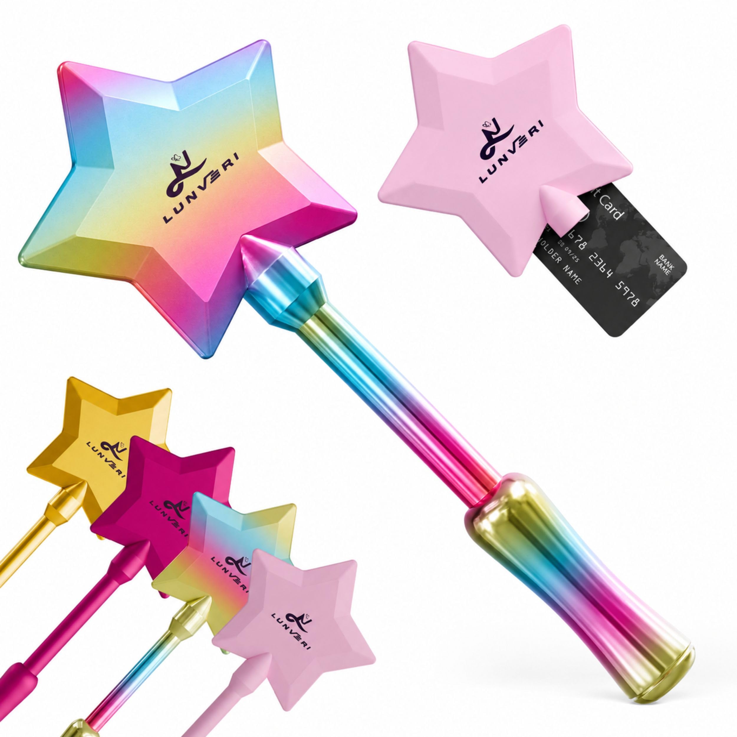 LUNVERI Magic Wand Credit Card Holder, Tap to Pay Accessory for Credit &amp; Debit Cards, Contactless NFC Card Holder, Fairy-Inspired Payment Wand, Rainbow Chrome