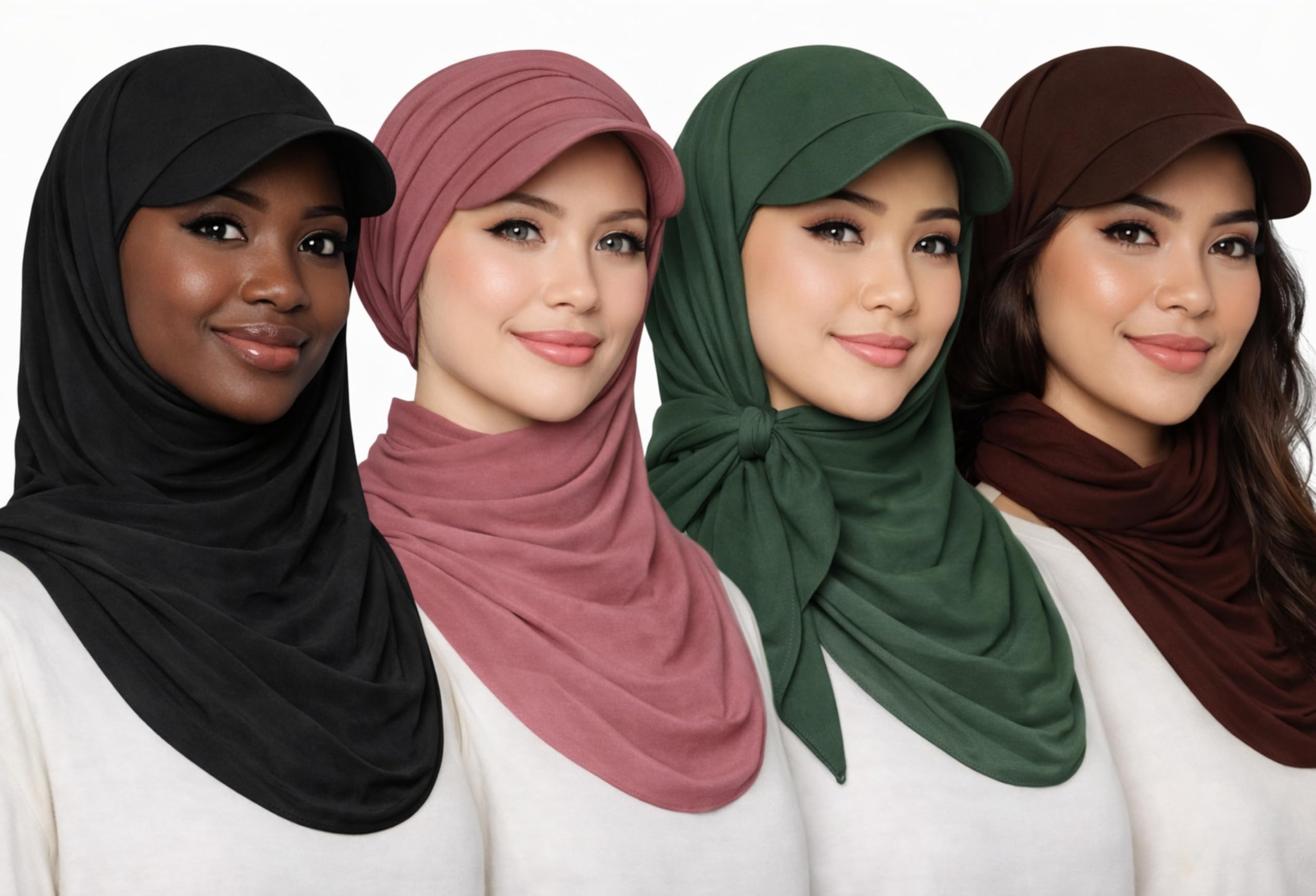 Hijab Casquette Femme Chocolat – Hijab à Visière et bonnet Intégrés Lisse – Foulard Long en Crêpe Premium – Voile Islamique Moderne Confortable – Style Sport Chic