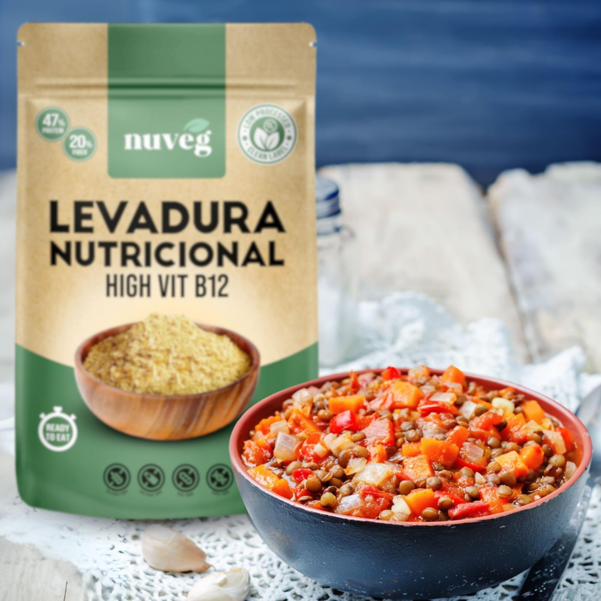 NUVEG Levadura Nutricional B12, Copos 250g Pack 2, Sin Gluten, Alto en Fibra y Proteínas 47%