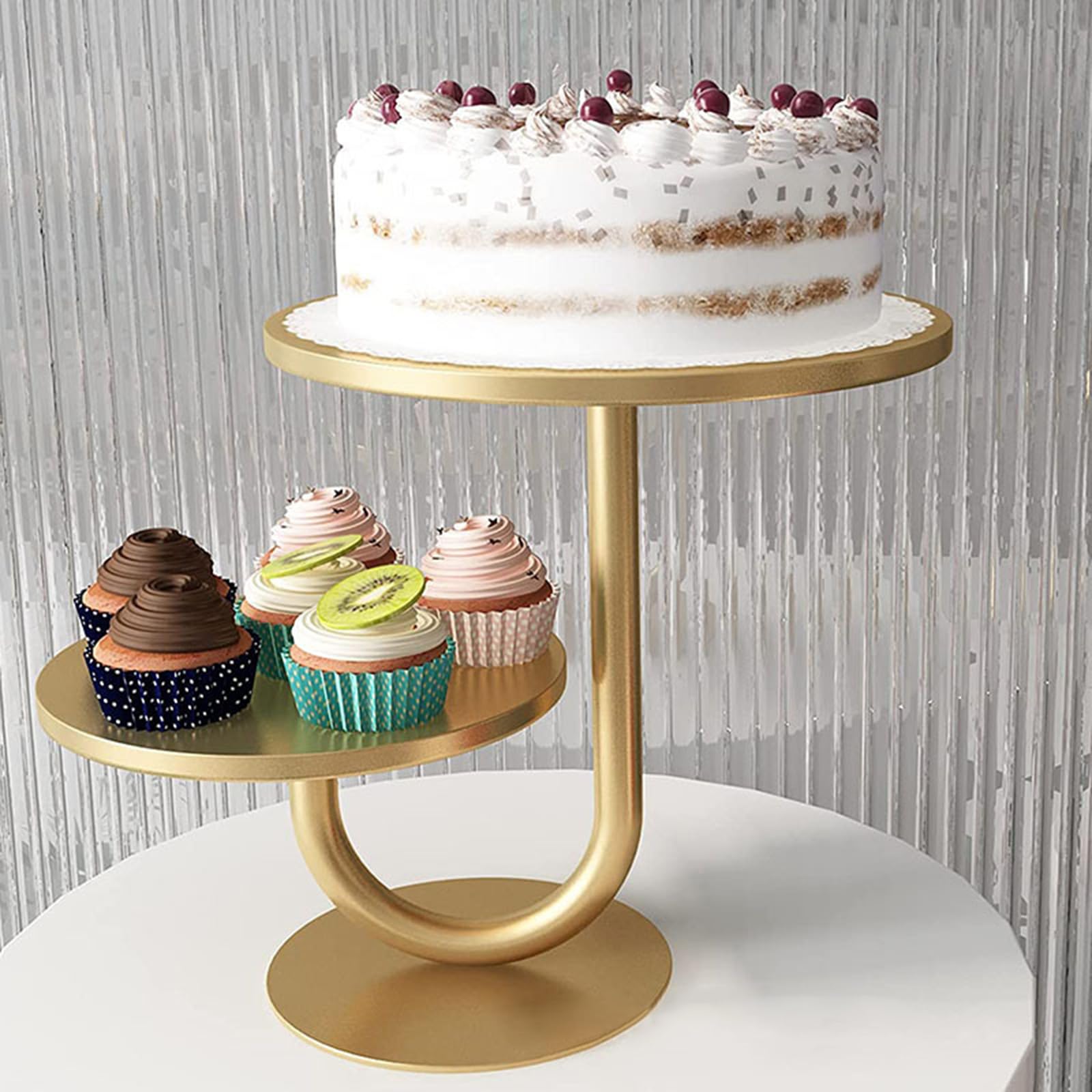 Présentoir à gâteaux à 2 Niveaux, Plateau à Dessert Rond en Fer pour Mariage, Anniversaire, à Cupcakes Multicouche, Accessoires de Cuisson à Domicile