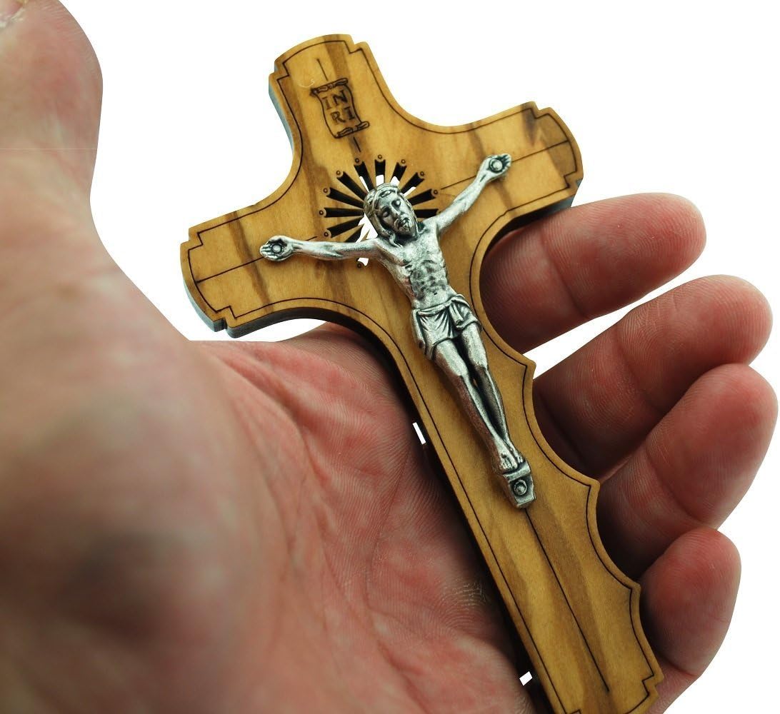 Vatican Imports 5” Olive Wood Prayer Cross | Ergonomic Design Shape for Your Hand | Genuine Olive Wood | Perfect Prayer Accessory | Christian Home Goods