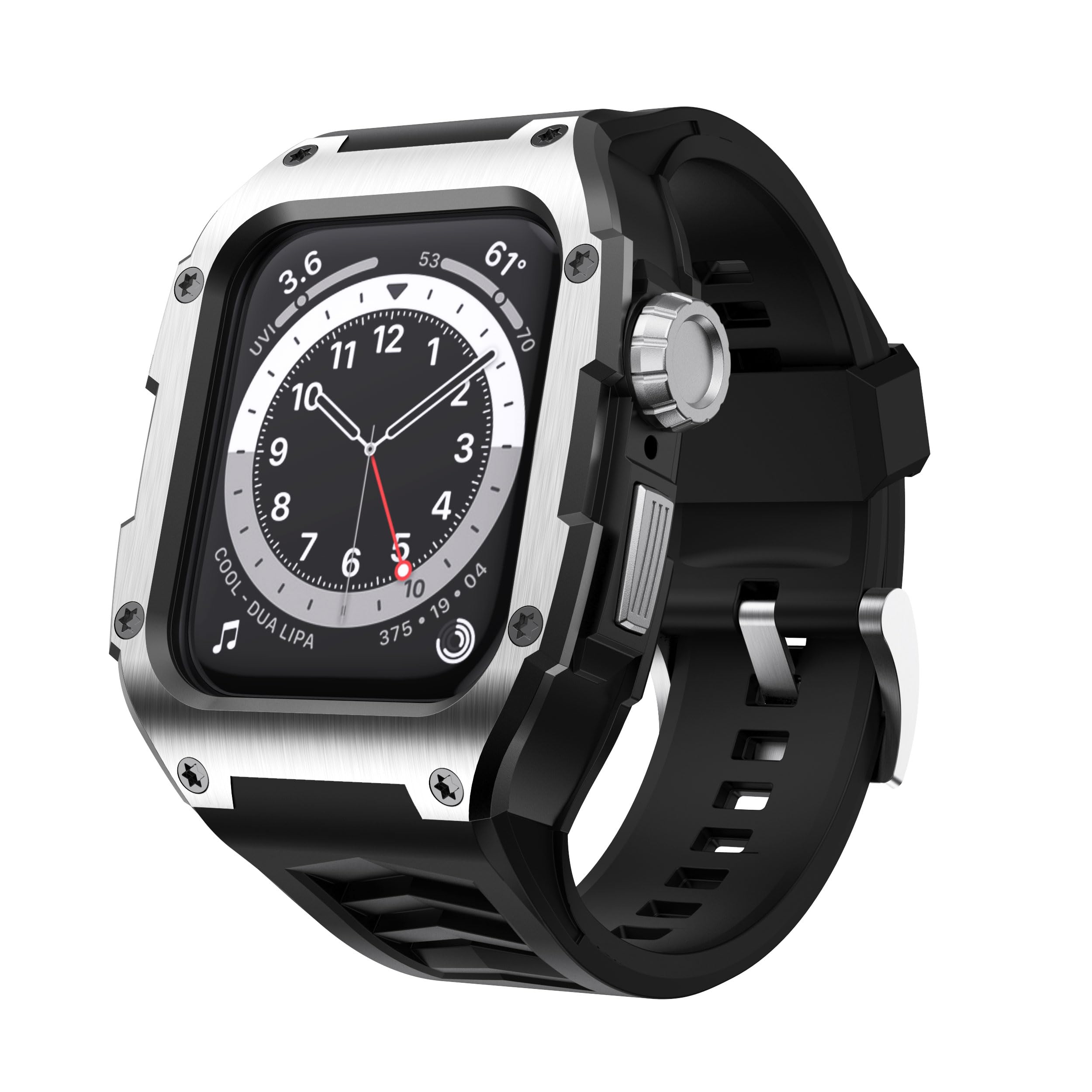 GELISHI Compatible with Apple Watch Band 45mm 44mm Men Rugged Stainless Steel Protective Cover with TPU Sports Band Case Protector Shockproof for Watch Series 9 8 7 Series 6 5 4 SE2