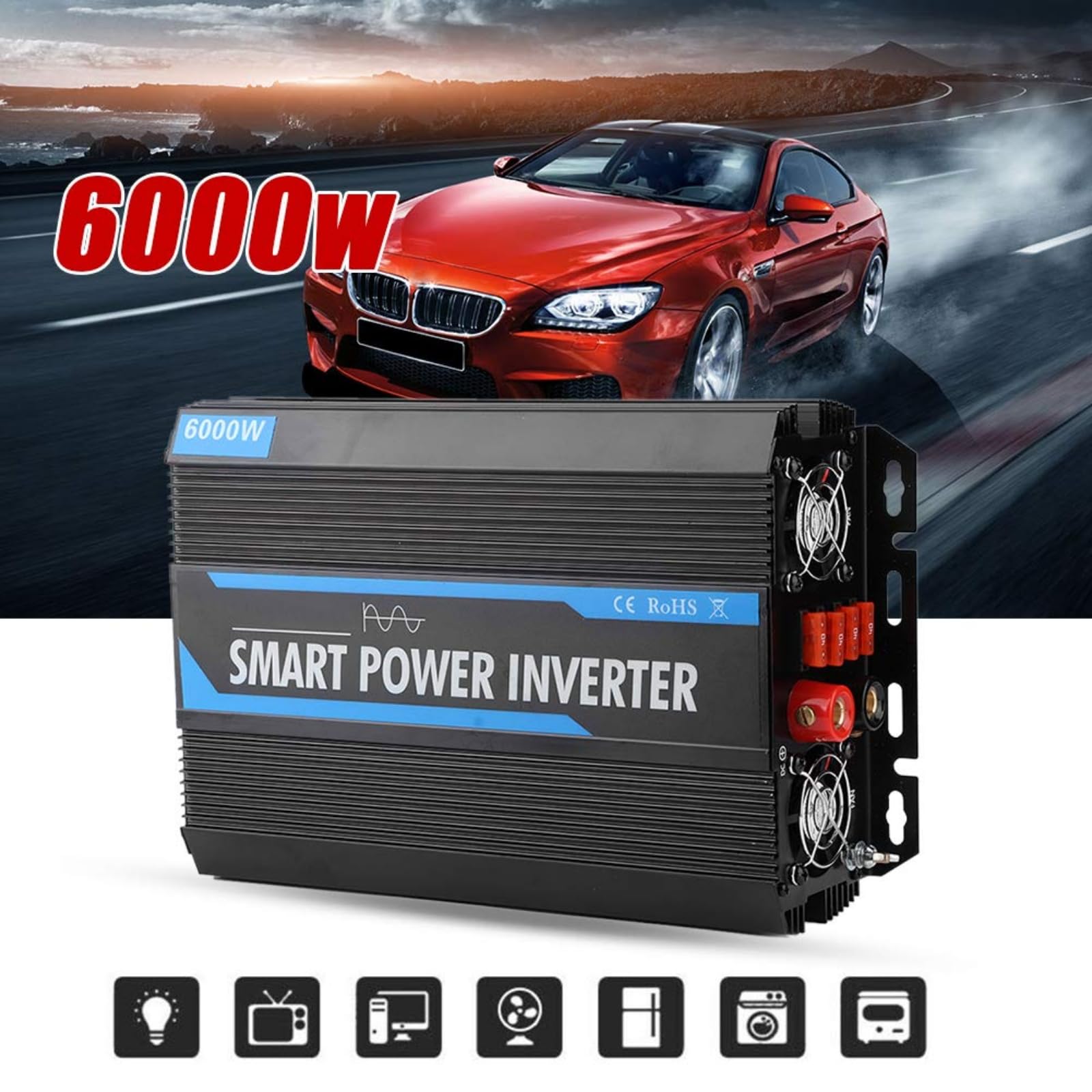 Przetwornica napięcia samochodowego, 5000 W, 12 V do 220 V, czysta fala sinusoidalna, transformator, akcesorium samochodowe, do podróży/biwakowania/zasilania