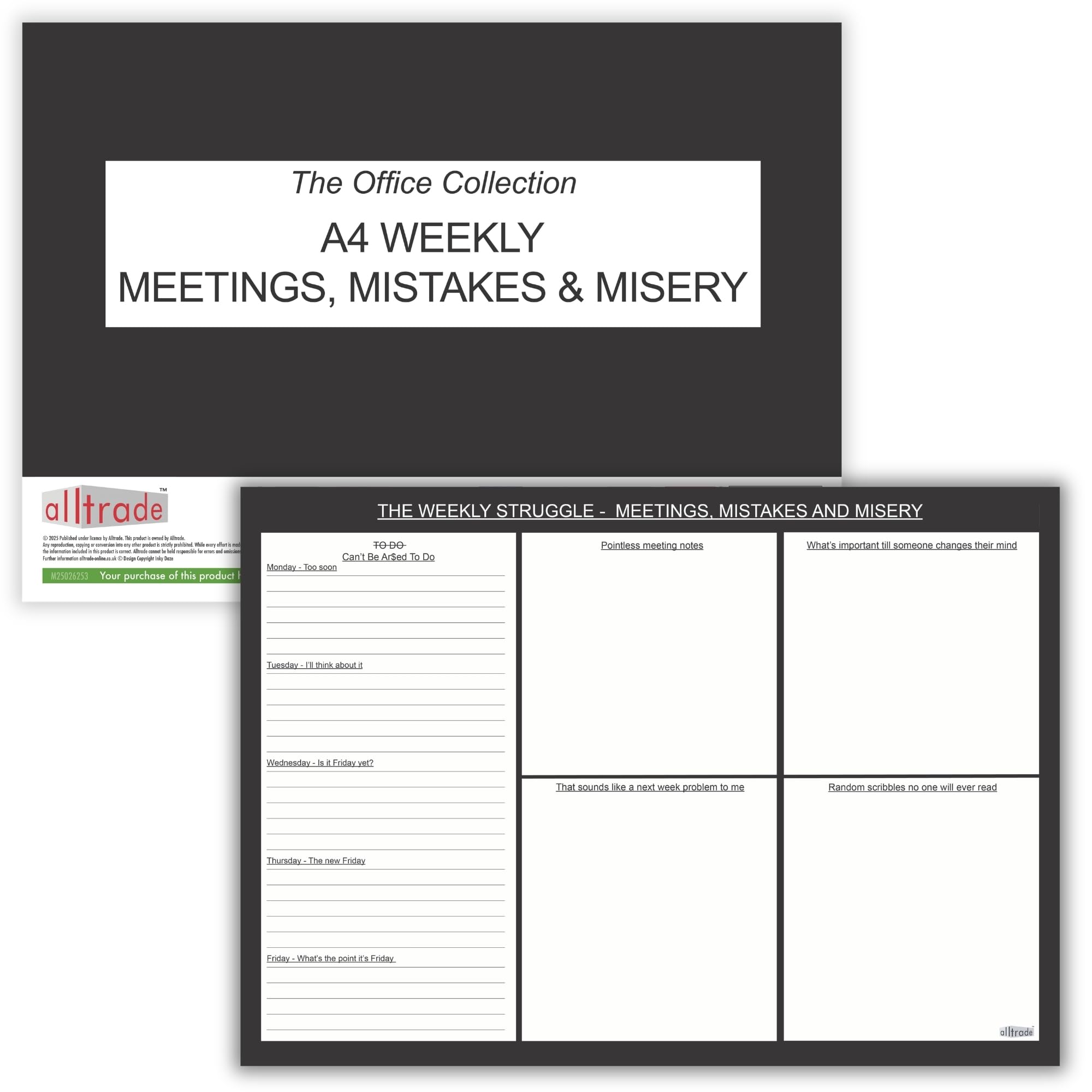 ALLTRADE A4 Weekly Planner Desk Pad – Tear-Off Desk Pad, To Do List Notebook for Home Office, ADHD & Study Planner, Daily Organiser for Business Work Schedule Notepad, Made in UK (Black A4)