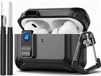 Compatible with AirPods Pro 3 Case Lock 2025, Shockproof AirPods iPod Pro 3rd Generation Protective Case Cover for Men Women with Cleaning Kit&Carabiner Black