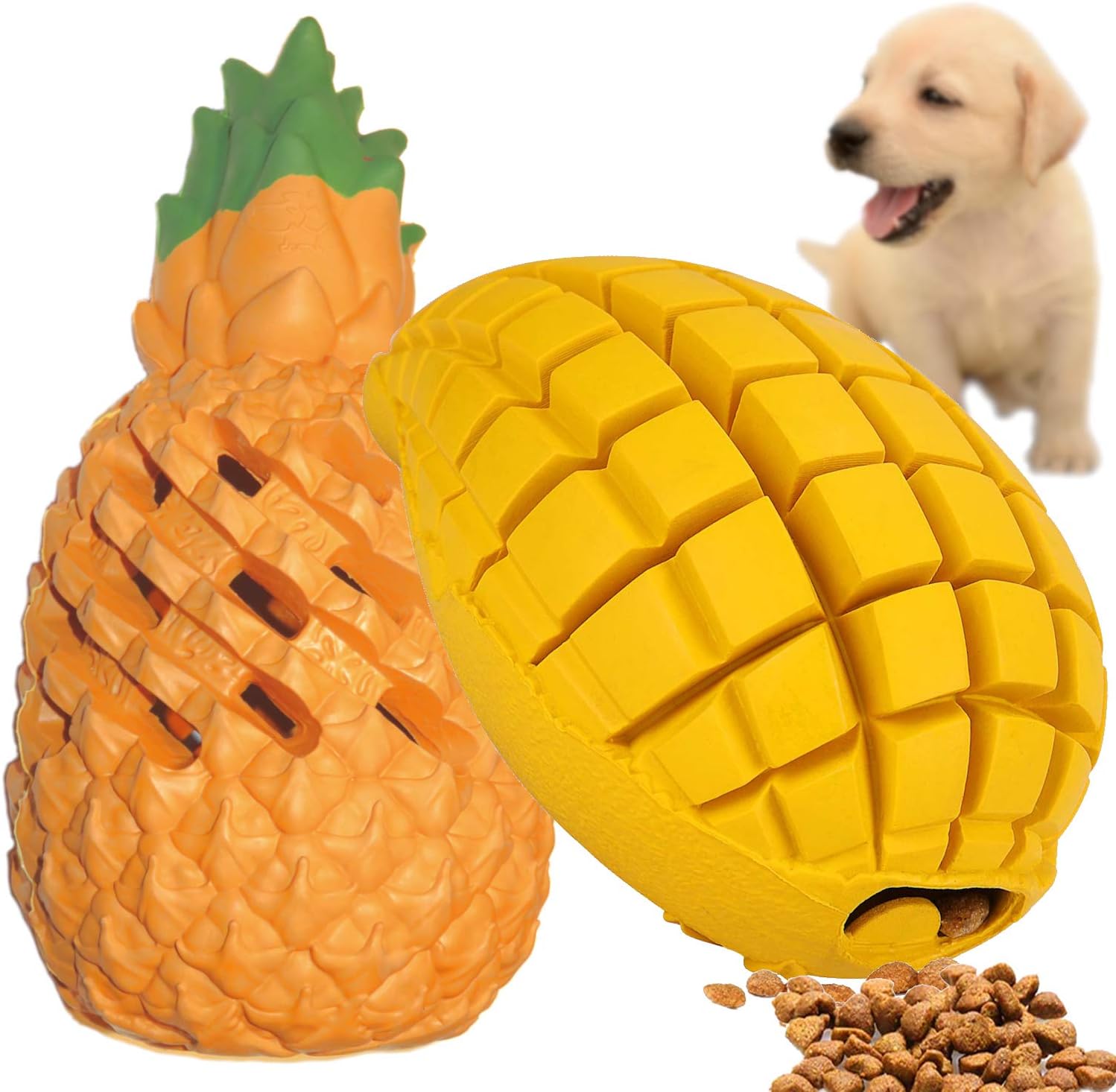Pet-Fun2pcs Small Pineapple+Mango Pack, Durable Puppy Chew Toy, Strong Boredom Puzzle Treat Dispenser, Brain Activity Feeder, Tough Teething Chew for Small Dogs/Puppies