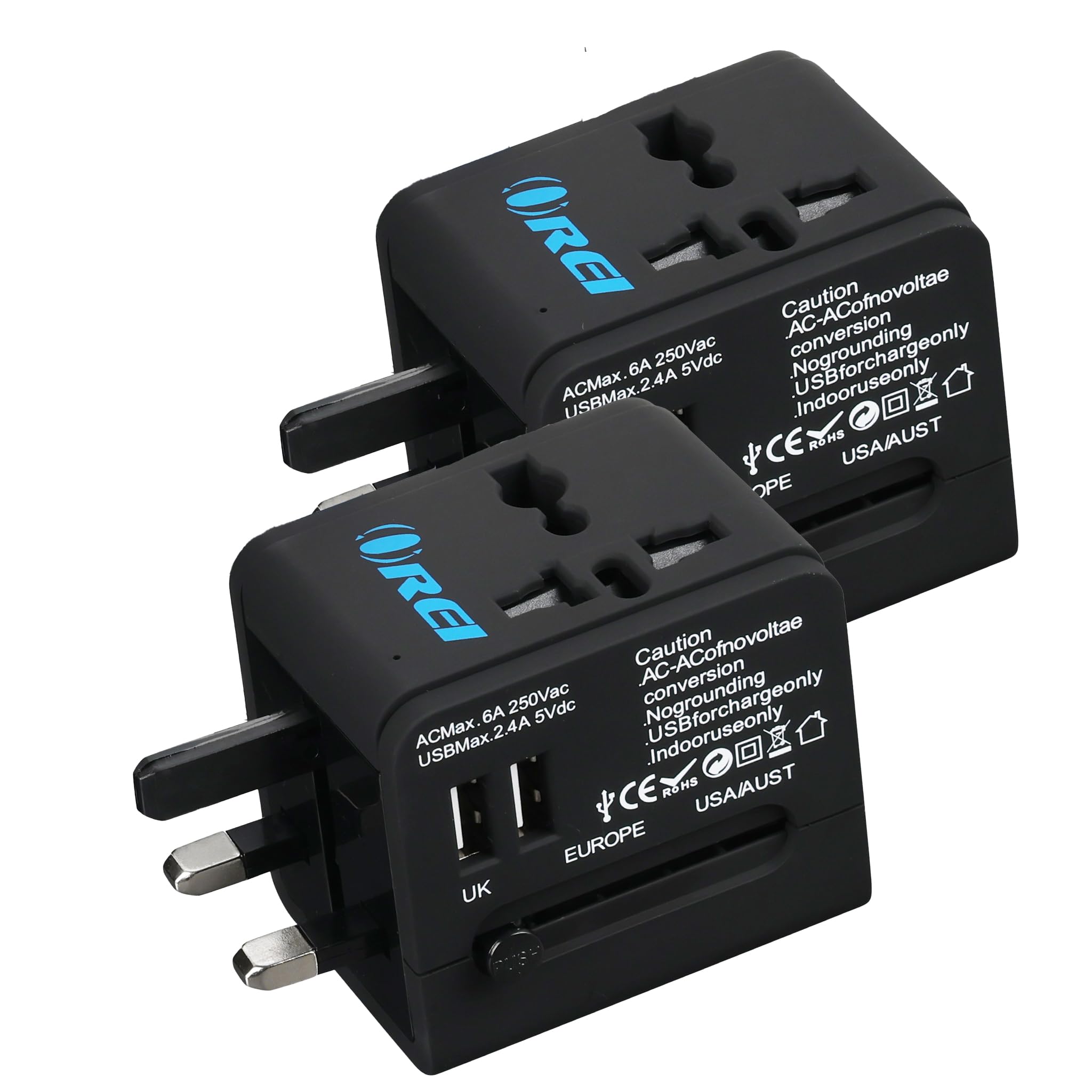 OREI Universal Travel Adapter with 2 USB Ports, 3 in 1 Universal Charger, International Travel Adapter for Cell Phones, Tablets, Camera, for Travelers to US, Europe, UK & More - 2 Pack-picture-23