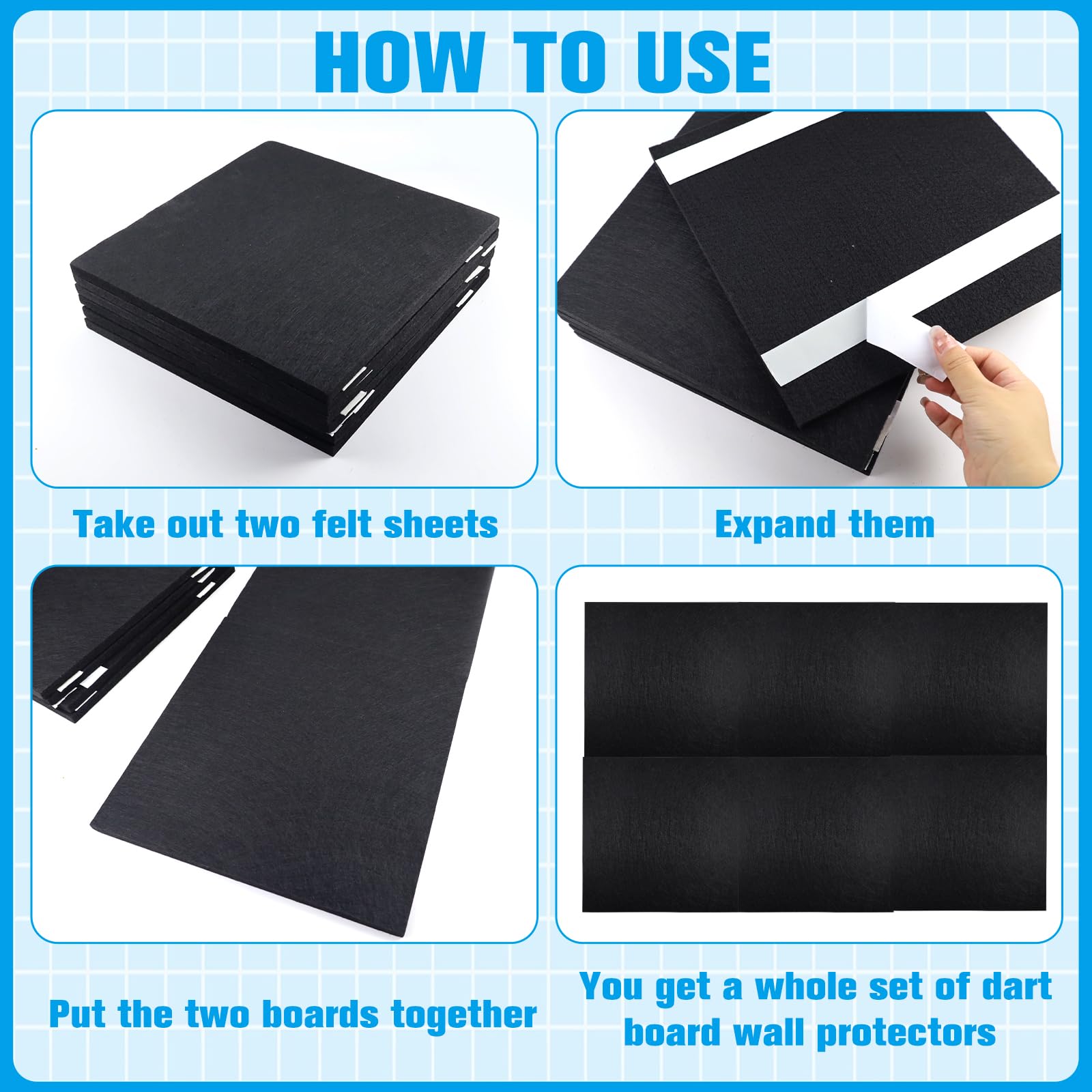 Dartboard Wandschutz 6er Set - Filzmatten 30x30cm Selbstklebend